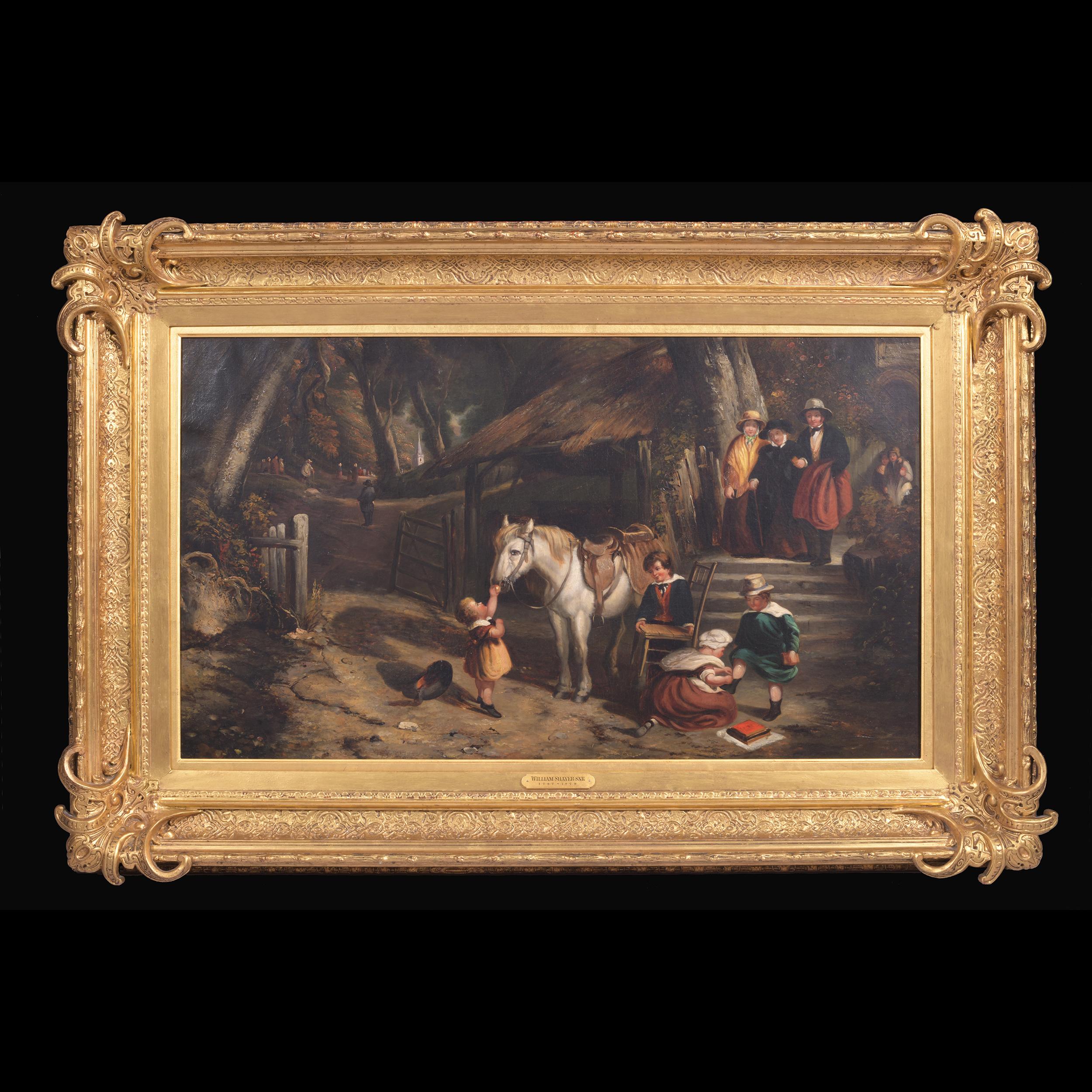 Artist: William Shayer Senior (British) 1787 - 1879

Medium: Oil on canvas in original gilt frame

Framed Size: H: 34 in / 86.3 cm ; W: 51 in / 129.5 cm

Artists Biography:

William Joseph Shayer senior was a self-taught artist, who began by