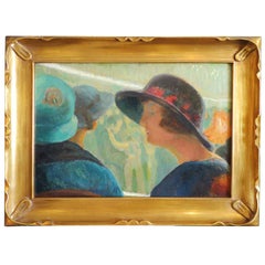 Antique 19th Century Painting by Philip Swyncop of Ladies in their Hats