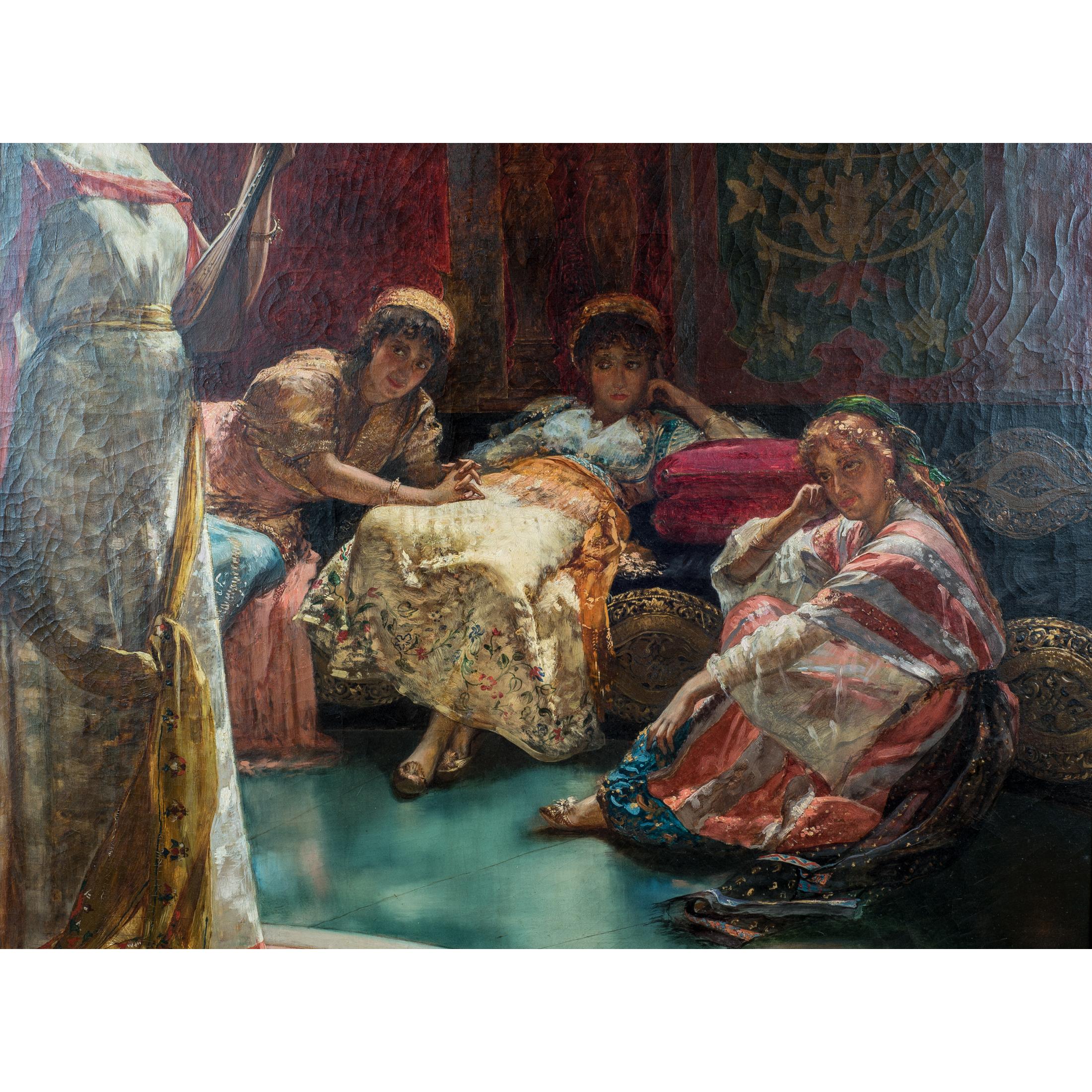 Allemand Peinture du 19ème siècle représentant quatre concubines dans la garde d'Edouard Richter en vente