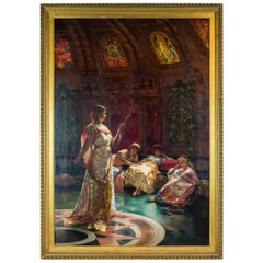 Antique 19th Century Painting Depicting Four Concubines in the Harem by Edouard Richter