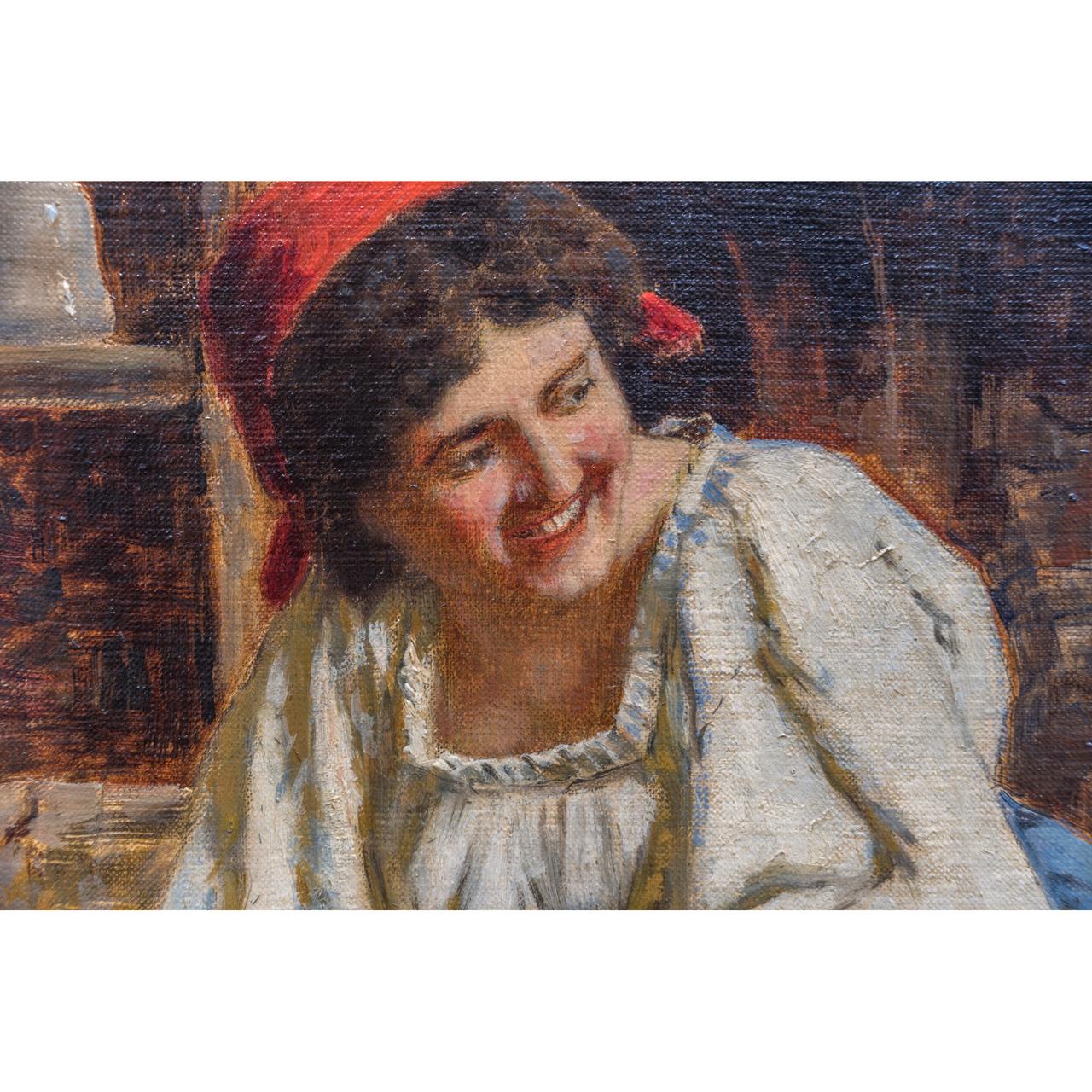 Italian 19th Century Painting Entitled Knitting Lesson by Eugenio Zampighi For Sale