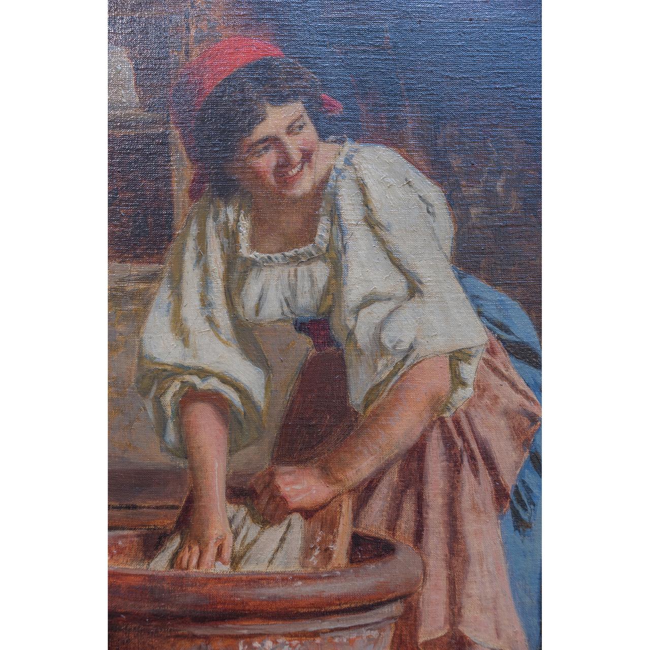 Painted 19th Century Painting Entitled Knitting Lesson by Eugenio Zampighi For Sale