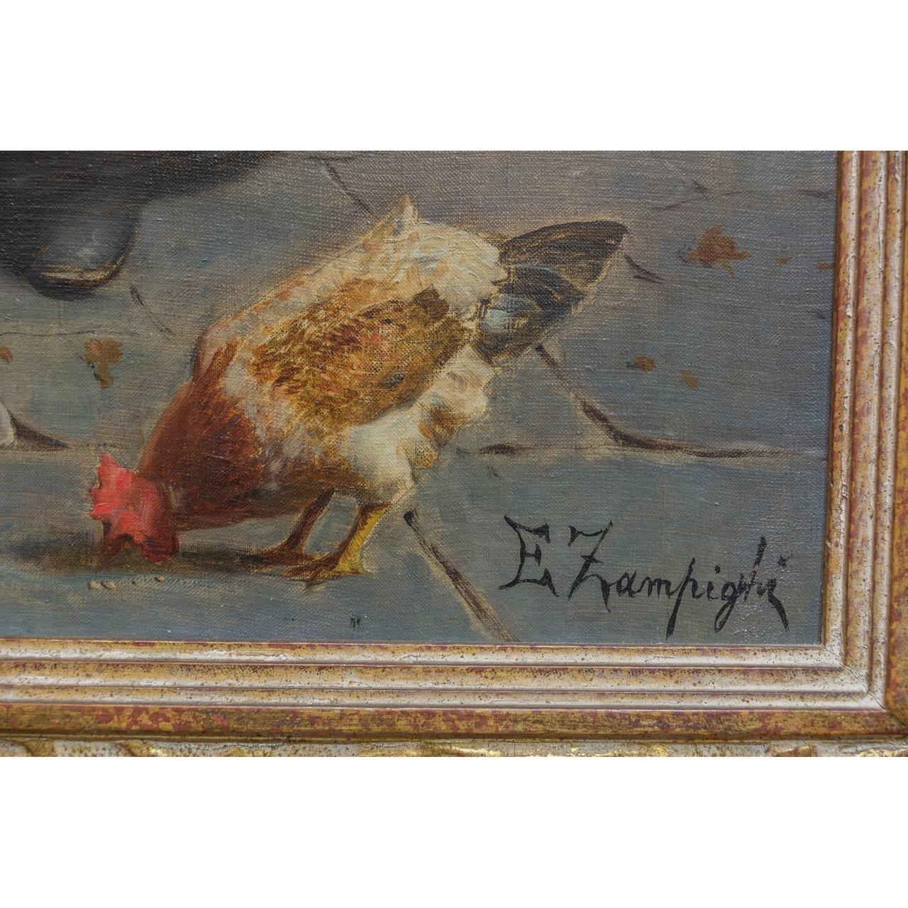 19. Jahrhundert, Gemälde mit dem Titel Messerlesson von Eugenio Zampighi (Leinwand) im Angebot