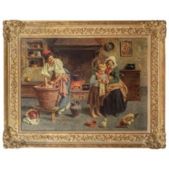 19th Century Painting Entitled Knitting Lesson by Eugenio Zampighi