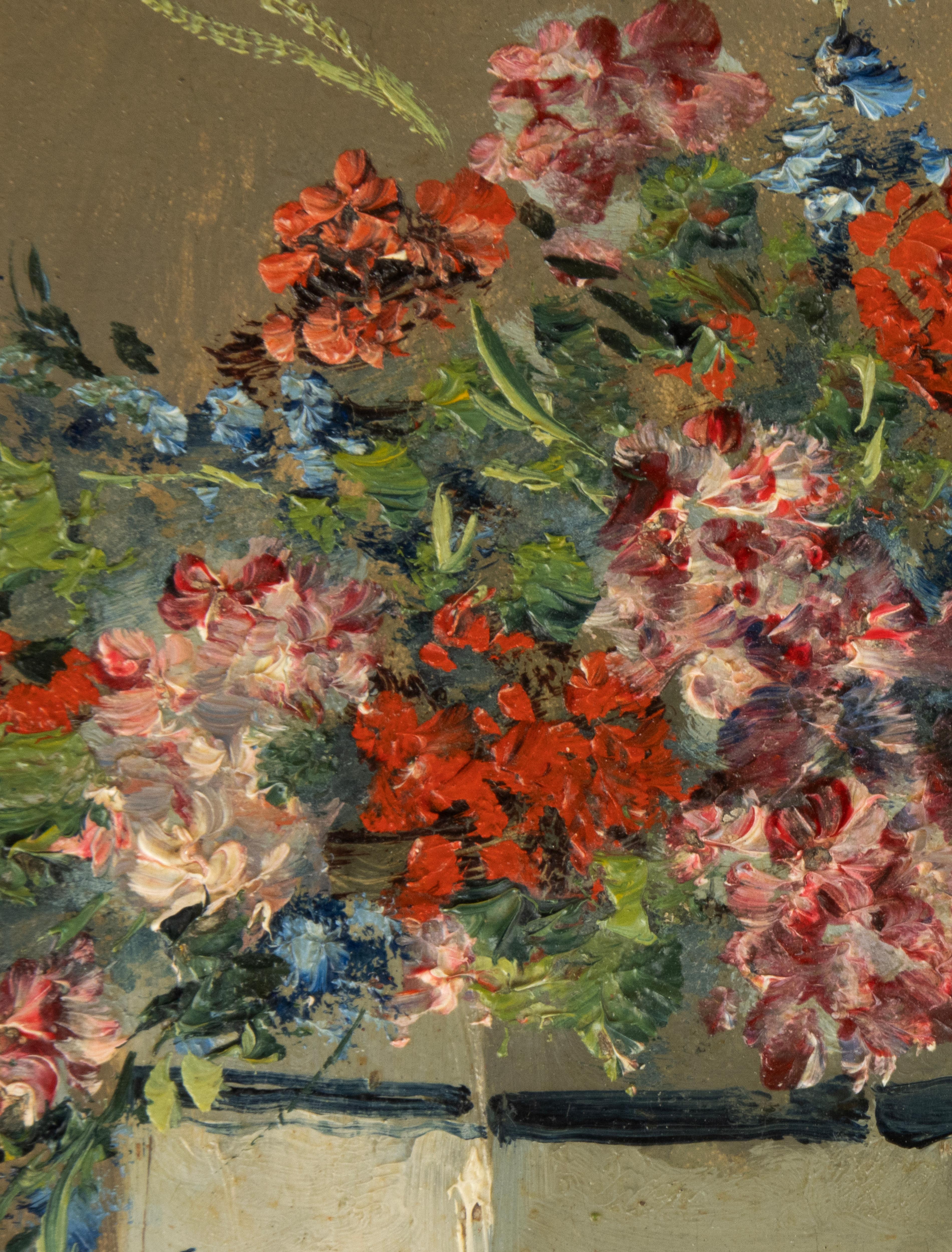 19. Jahrhundert  Gemälde - Eugène Petit - Öl auf Leinwand - Blumenstillleben im Angebot 3