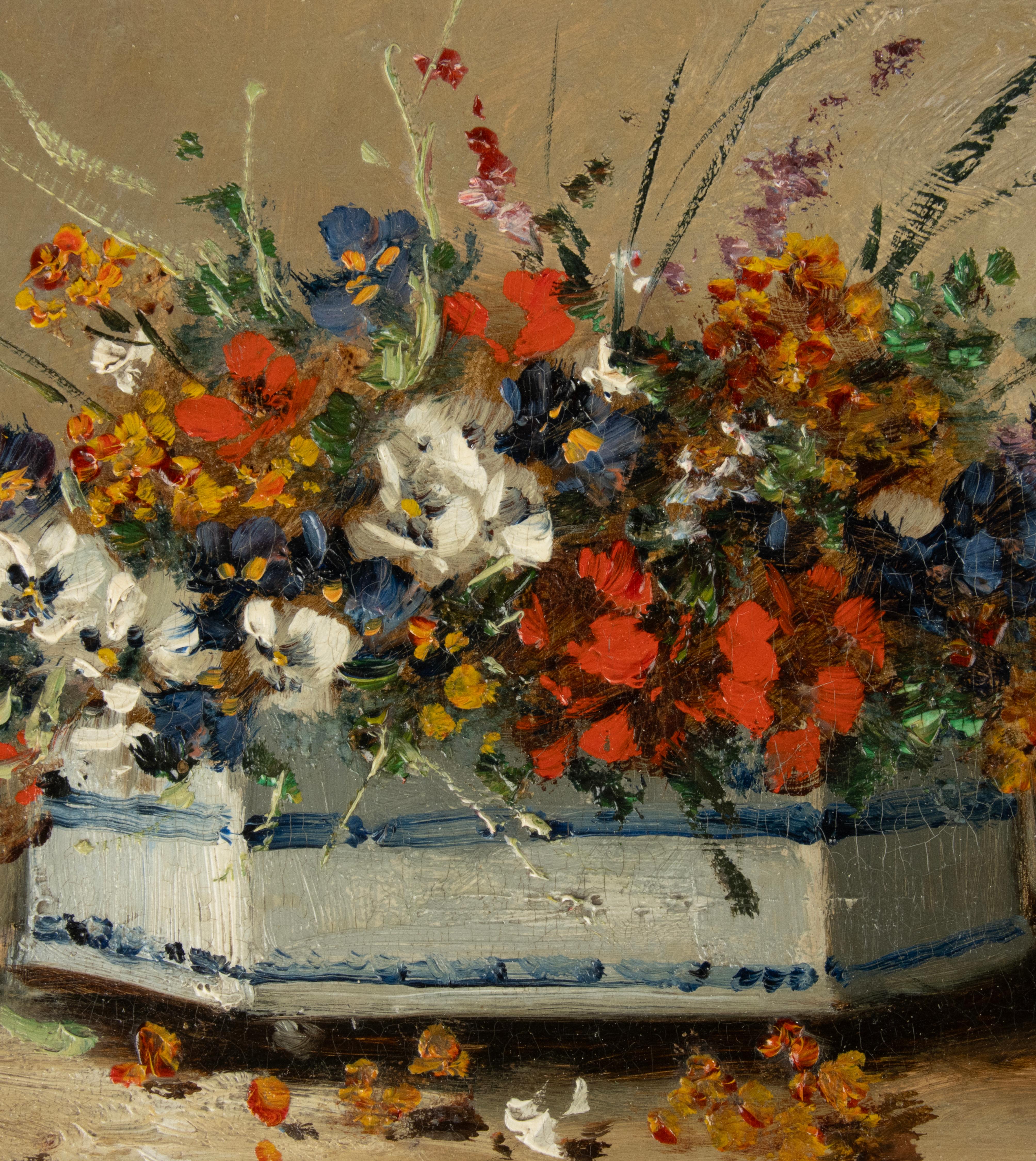 Pittura del XIX secolo - Eugène Petit - Olio su pannello - Natura morta di fiori in vendita 2