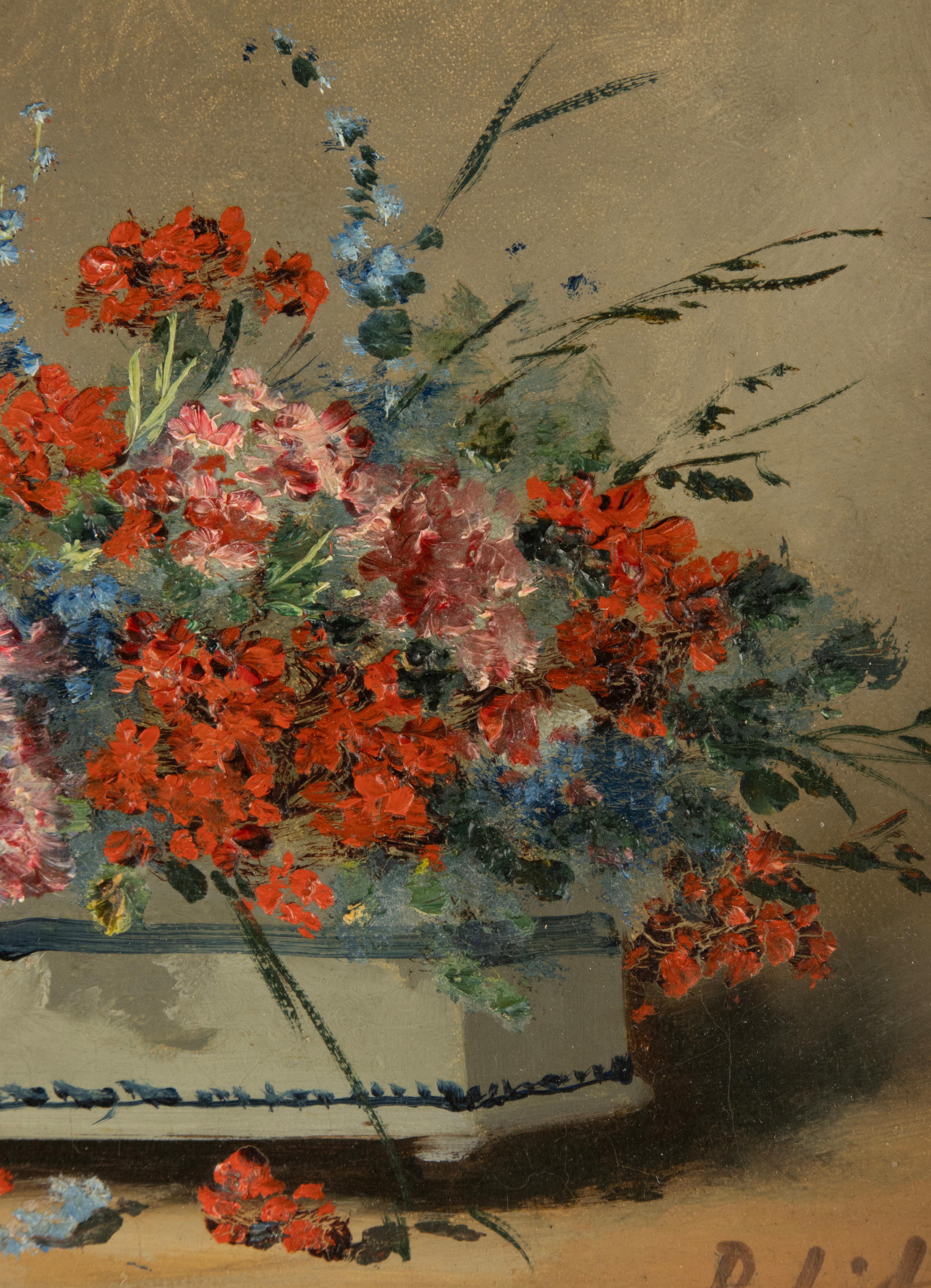 19. Jahrhundert  Gemälde - Eugène Petit - Öl auf Leinwand - Blumenstillleben im Angebot 4