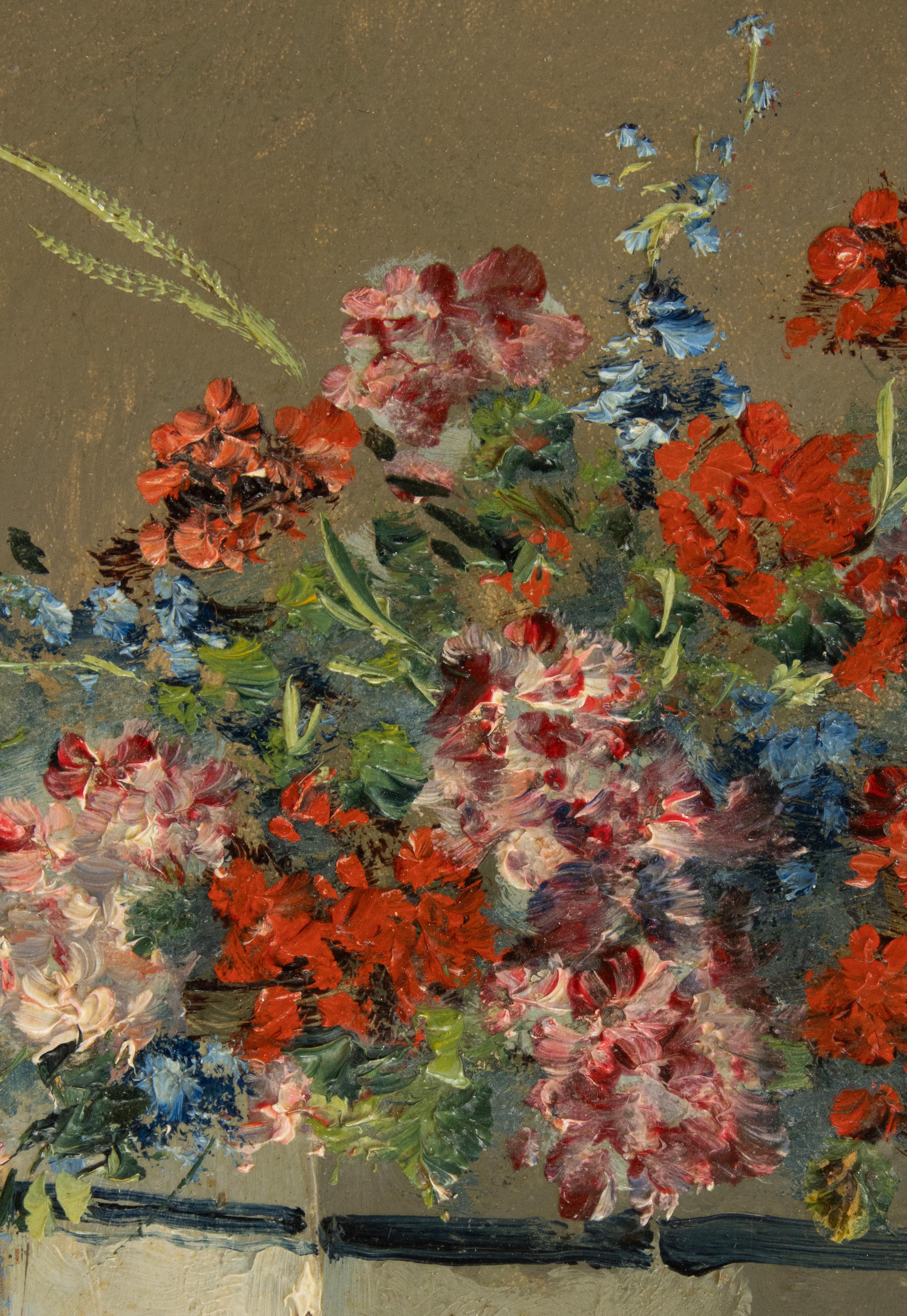 19. Jahrhundert  Gemälde - Eugène Petit - Öl auf Leinwand - Blumenstillleben im Angebot 6