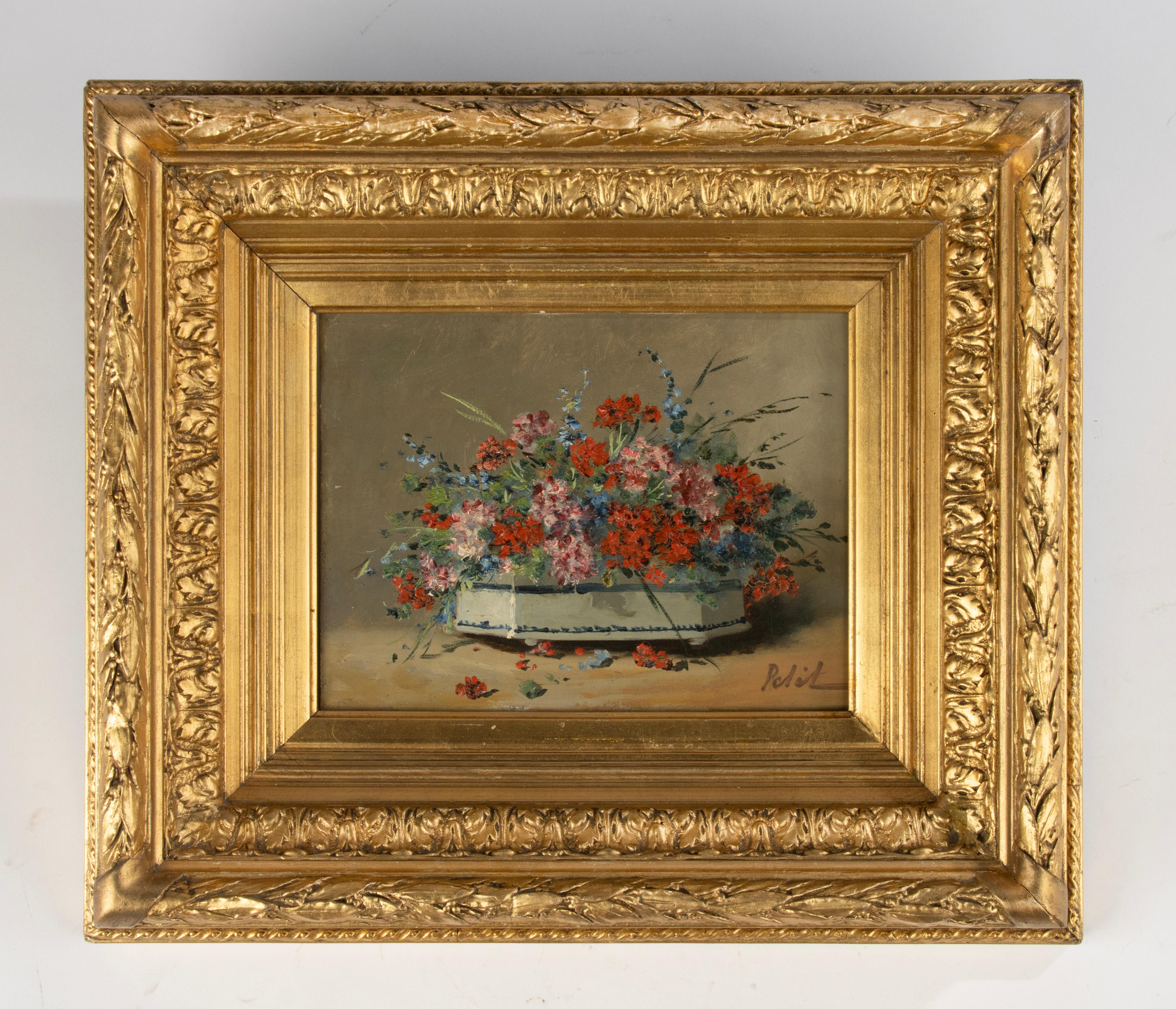 19. Jahrhundert  Gemälde - Eugène Petit - Öl auf Leinwand - Blumenstillleben (Belle Époque) im Angebot