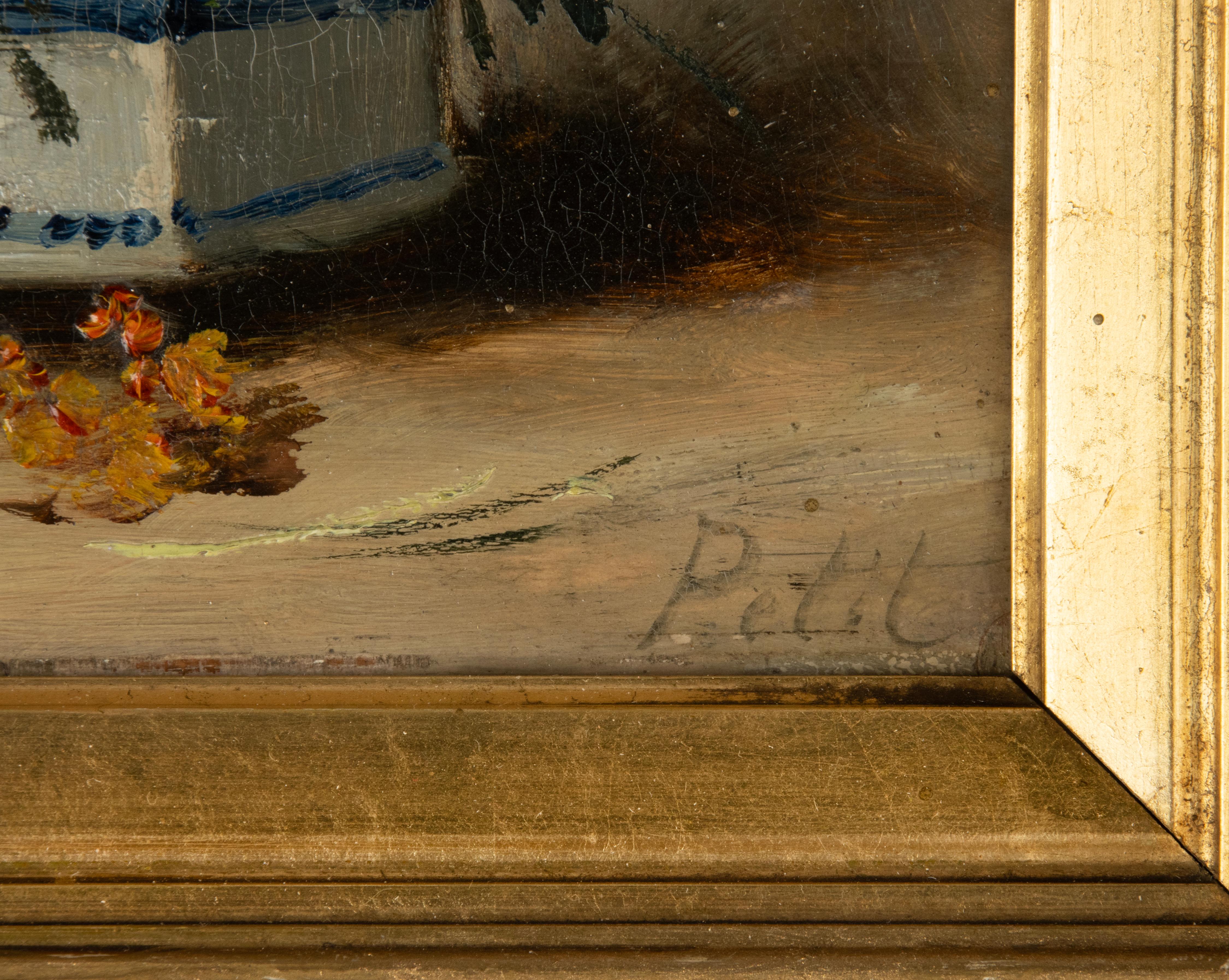 Francese Pittura del XIX secolo - Eugène Petit - Olio su pannello - Natura morta di fiori in vendita