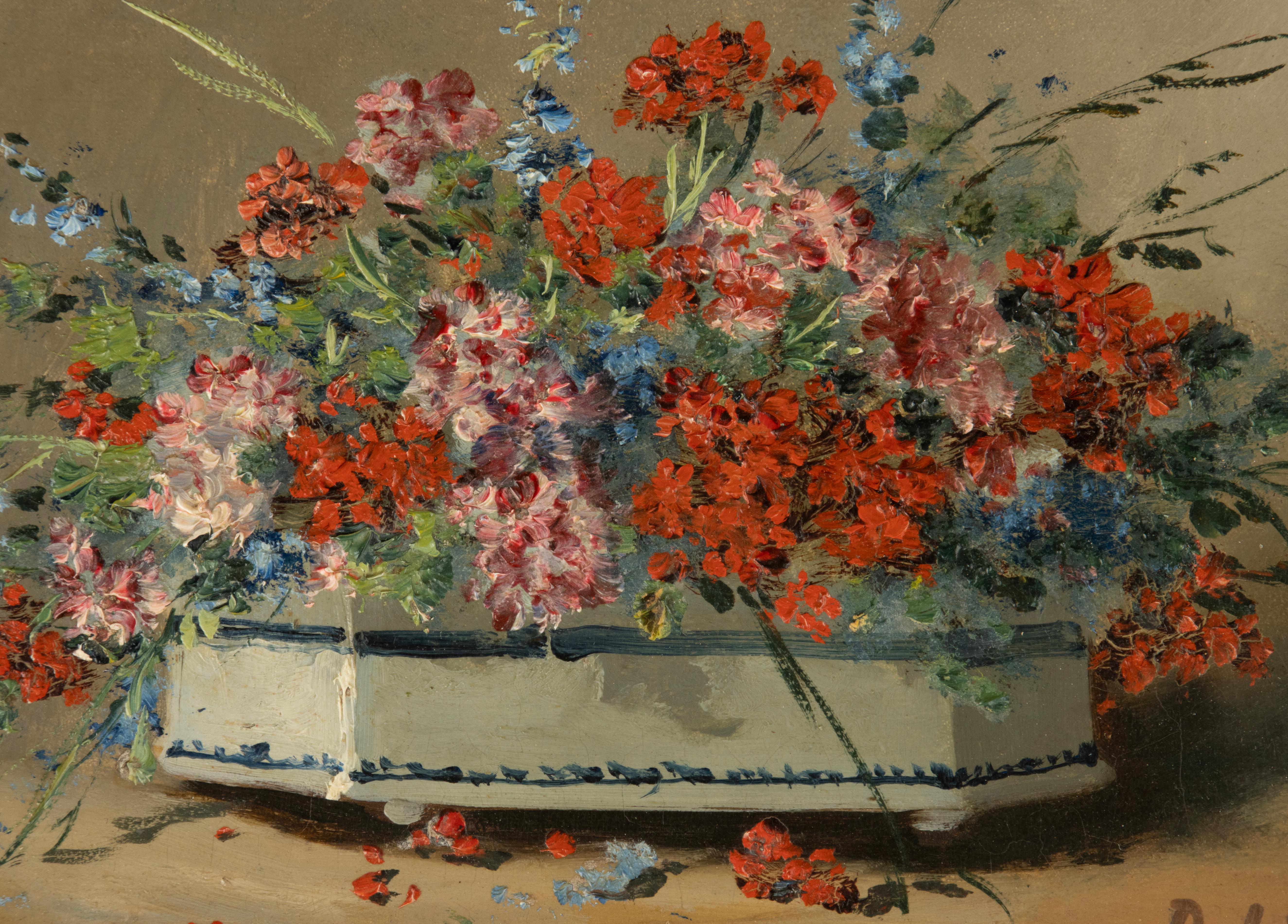 19. Jahrhundert  Gemälde - Eugène Petit - Öl auf Leinwand - Blumenstillleben im Zustand „Gut“ im Angebot in Casteren, Noord-Brabant