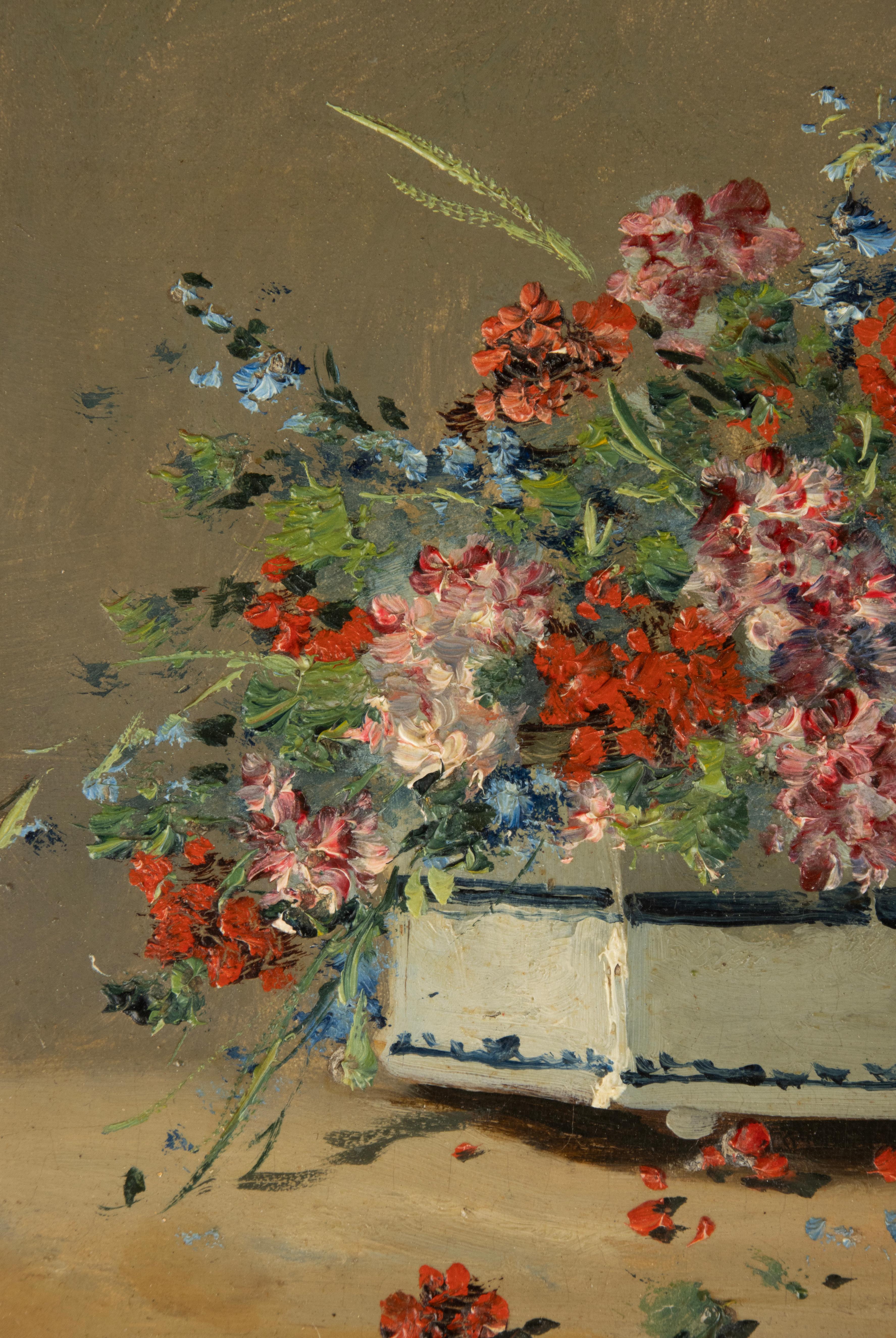 19. Jahrhundert  Gemälde - Eugène Petit - Öl auf Leinwand - Blumenstillleben (Spätes 19. Jahrhundert) im Angebot