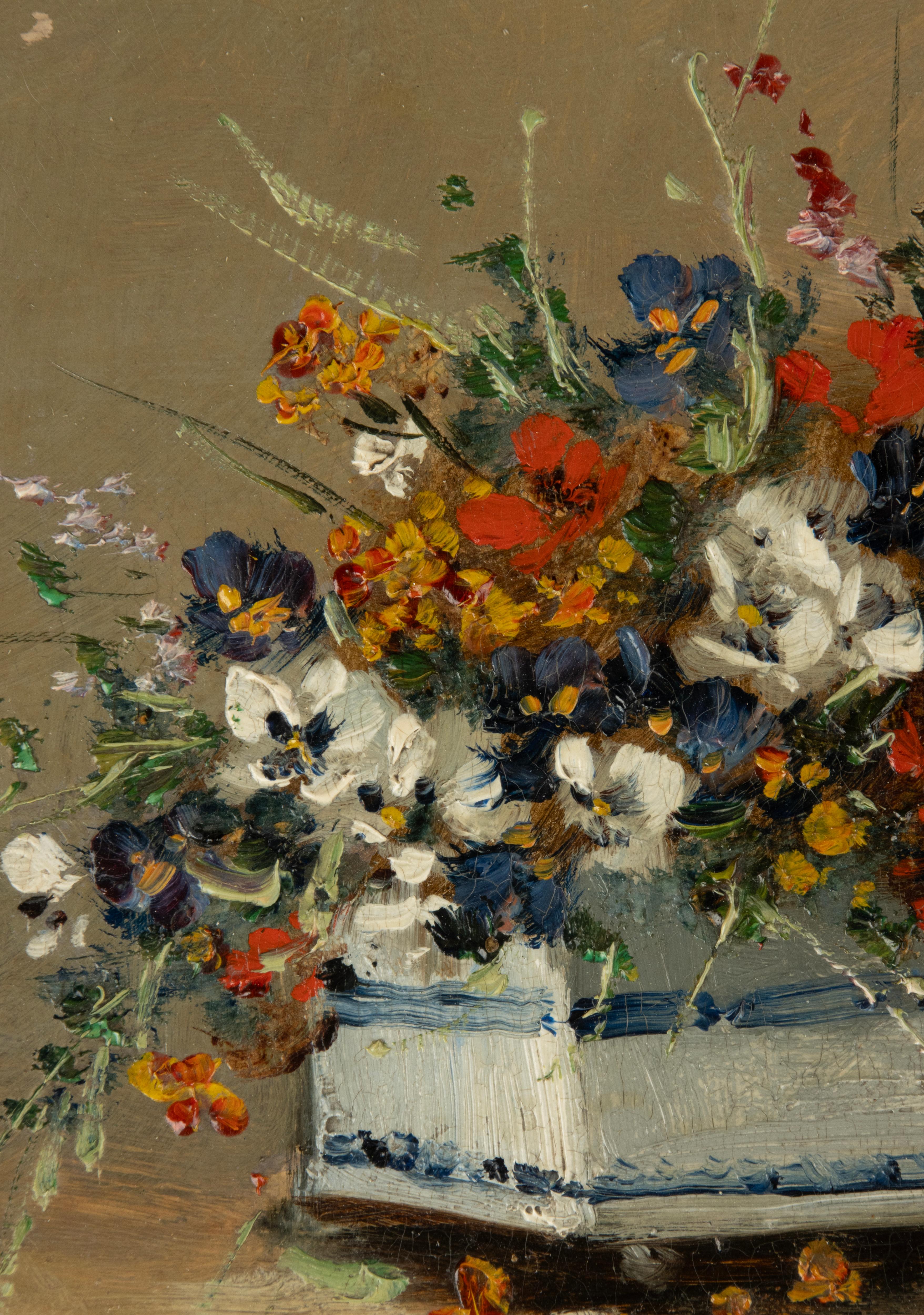 Pittura del XIX secolo - Eugène Petit - Olio su pannello - Natura morta di fiori In condizioni buone in vendita a Casteren, Noord-Brabant