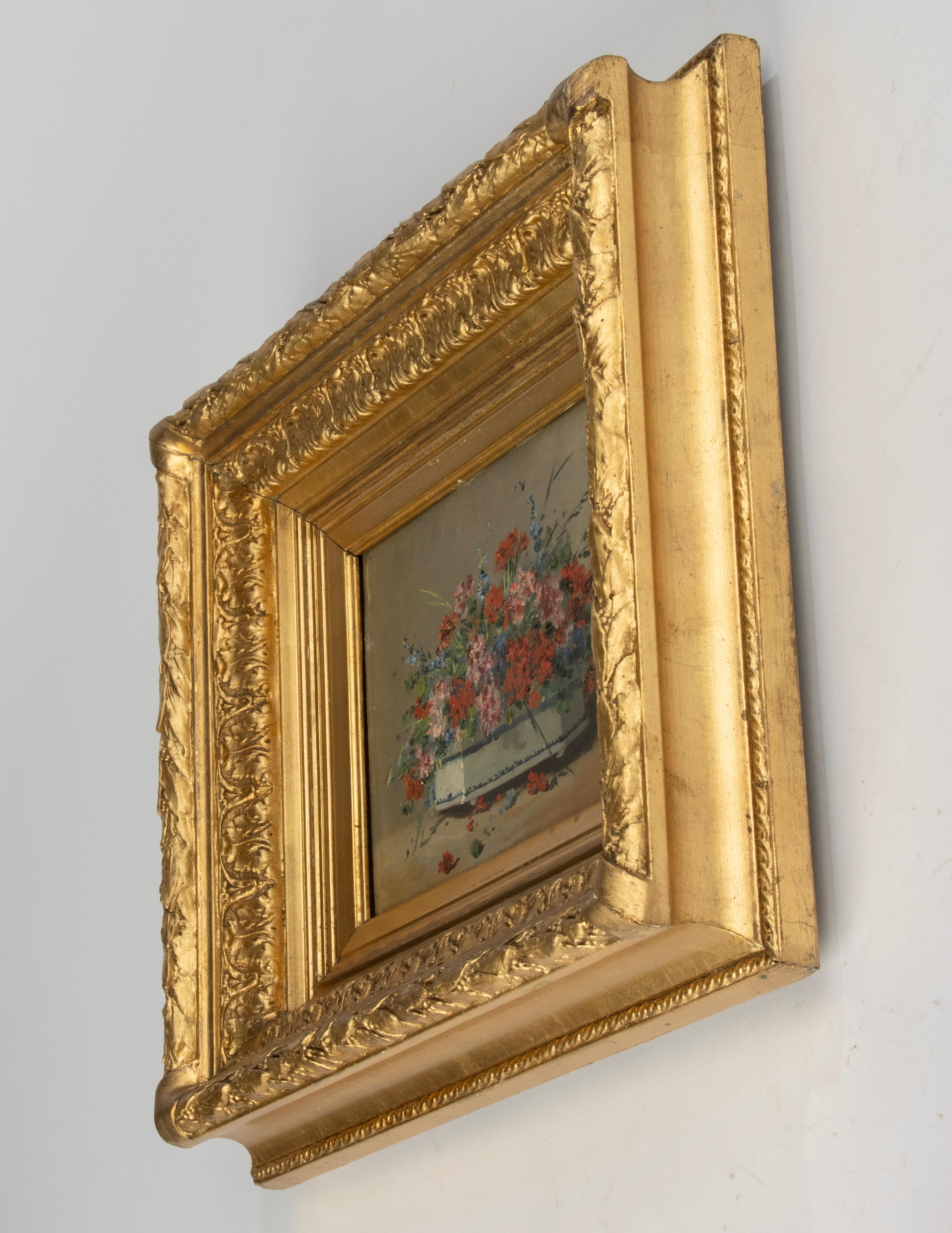 19. Jahrhundert  Gemälde - Eugène Petit - Öl auf Leinwand - Blumenstillleben (Gips) im Angebot
