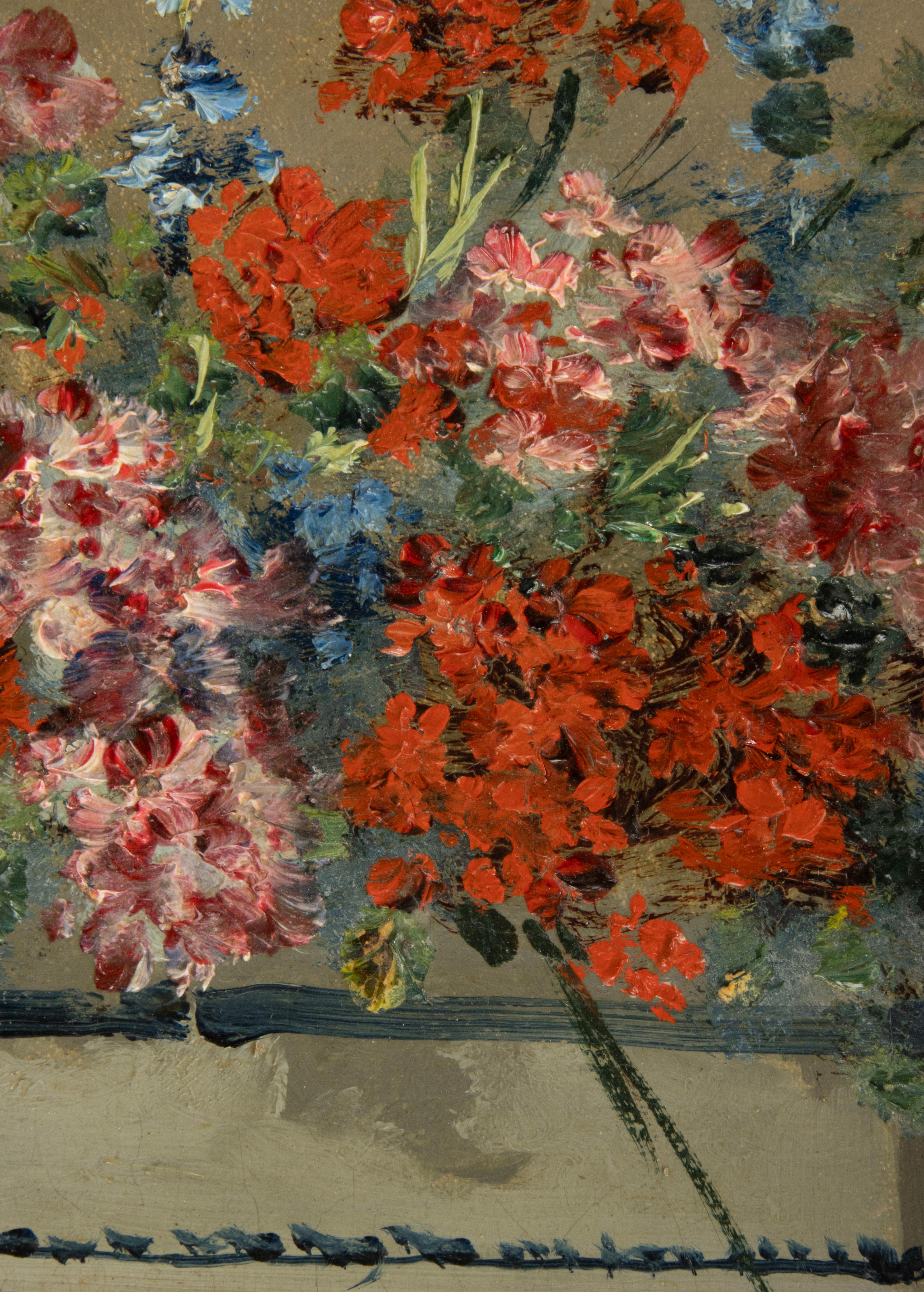 19. Jahrhundert  Gemälde - Eugène Petit - Öl auf Leinwand - Blumenstillleben im Angebot 1