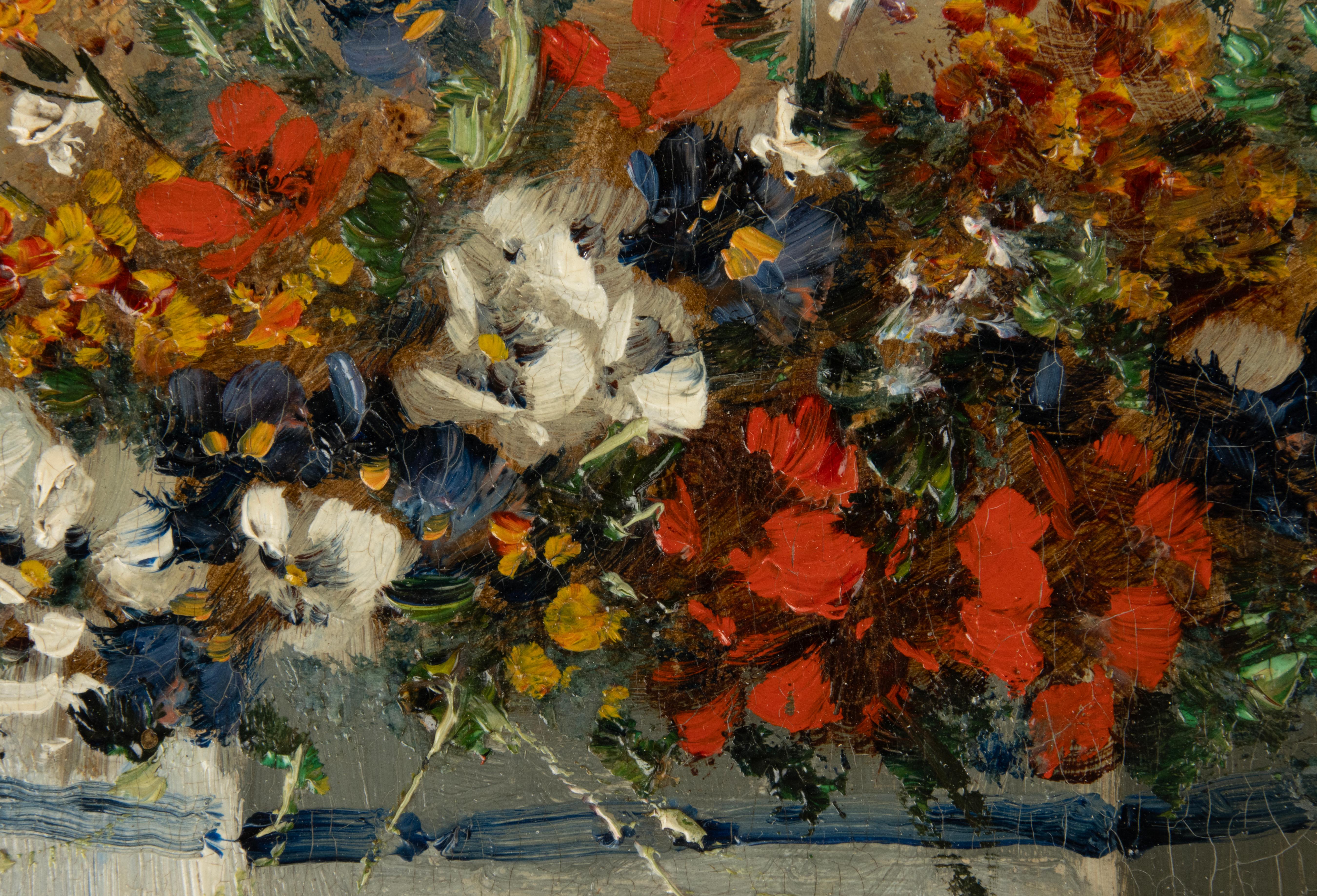 Oro Pittura del XIX secolo - Eugène Petit - Olio su pannello - Natura morta di fiori in vendita