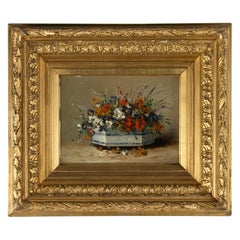Pittura del XIX secolo - Eugène Petit - Olio su pannello - Natura morta di fiori