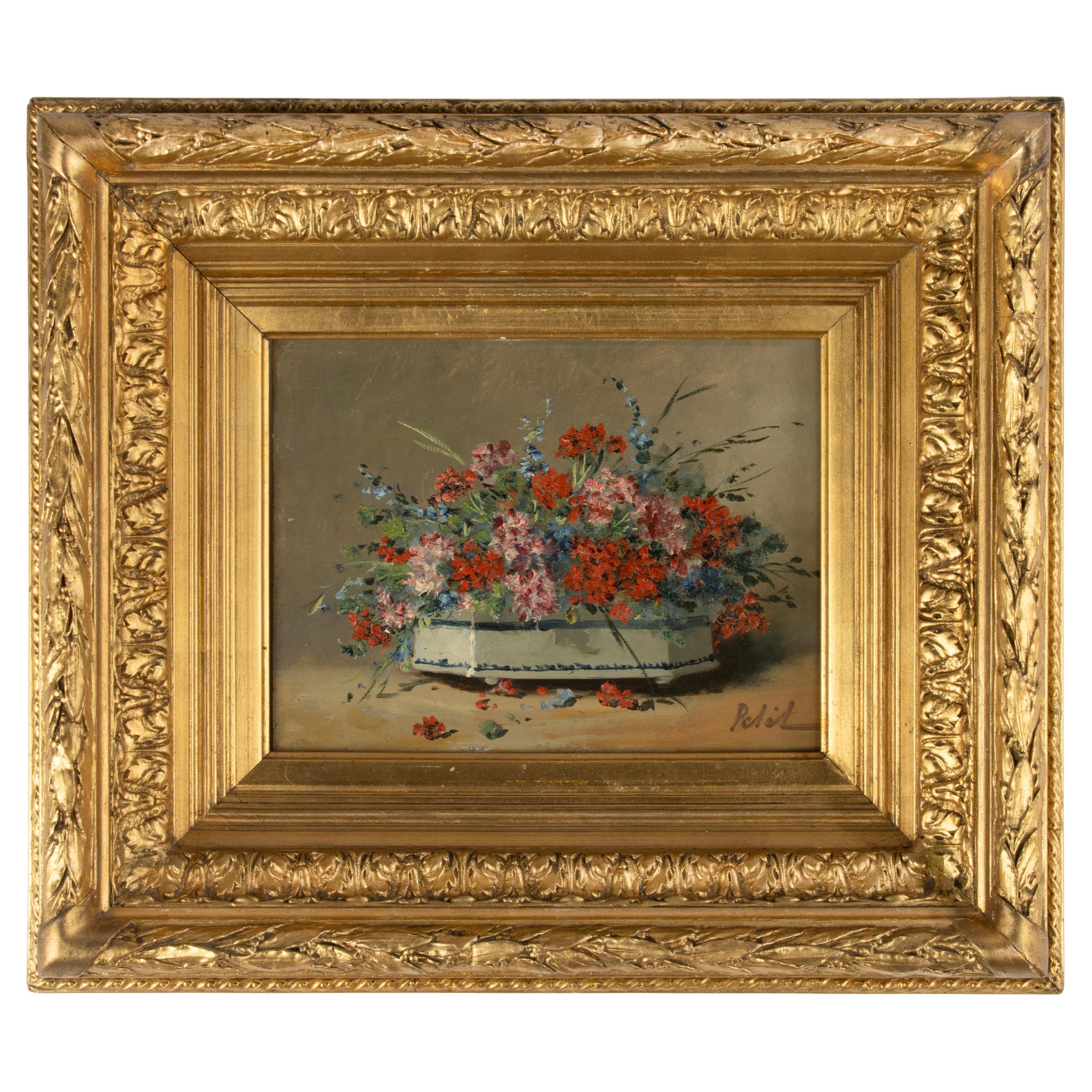 19. Jahrhundert  Gemälde - Eugène Petit - Öl auf Leinwand - Blumenstillleben im Angebot