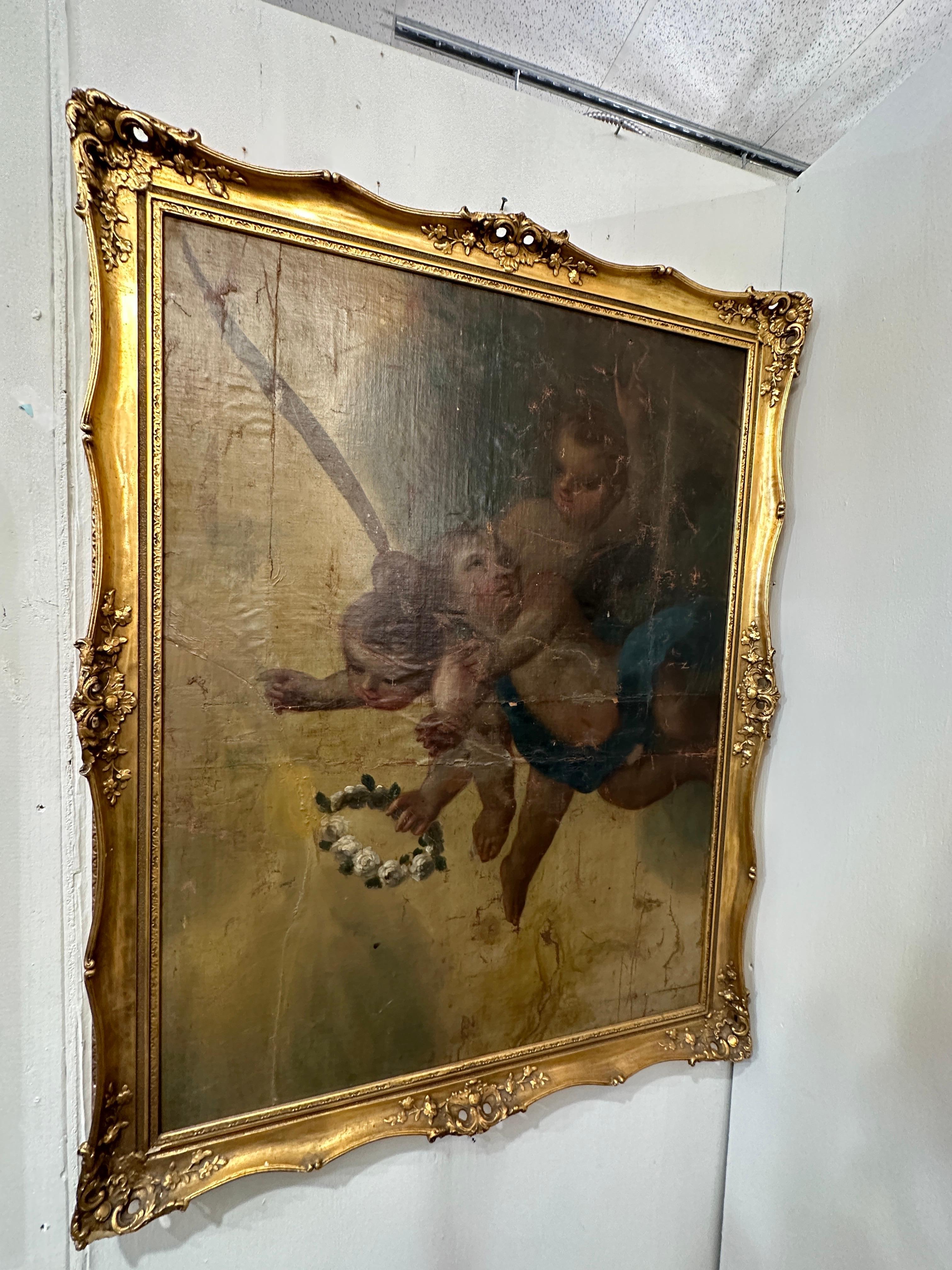 19th Century Painting From Mexico in Gilt Frame In Good Condition For Sale In Houston, TX