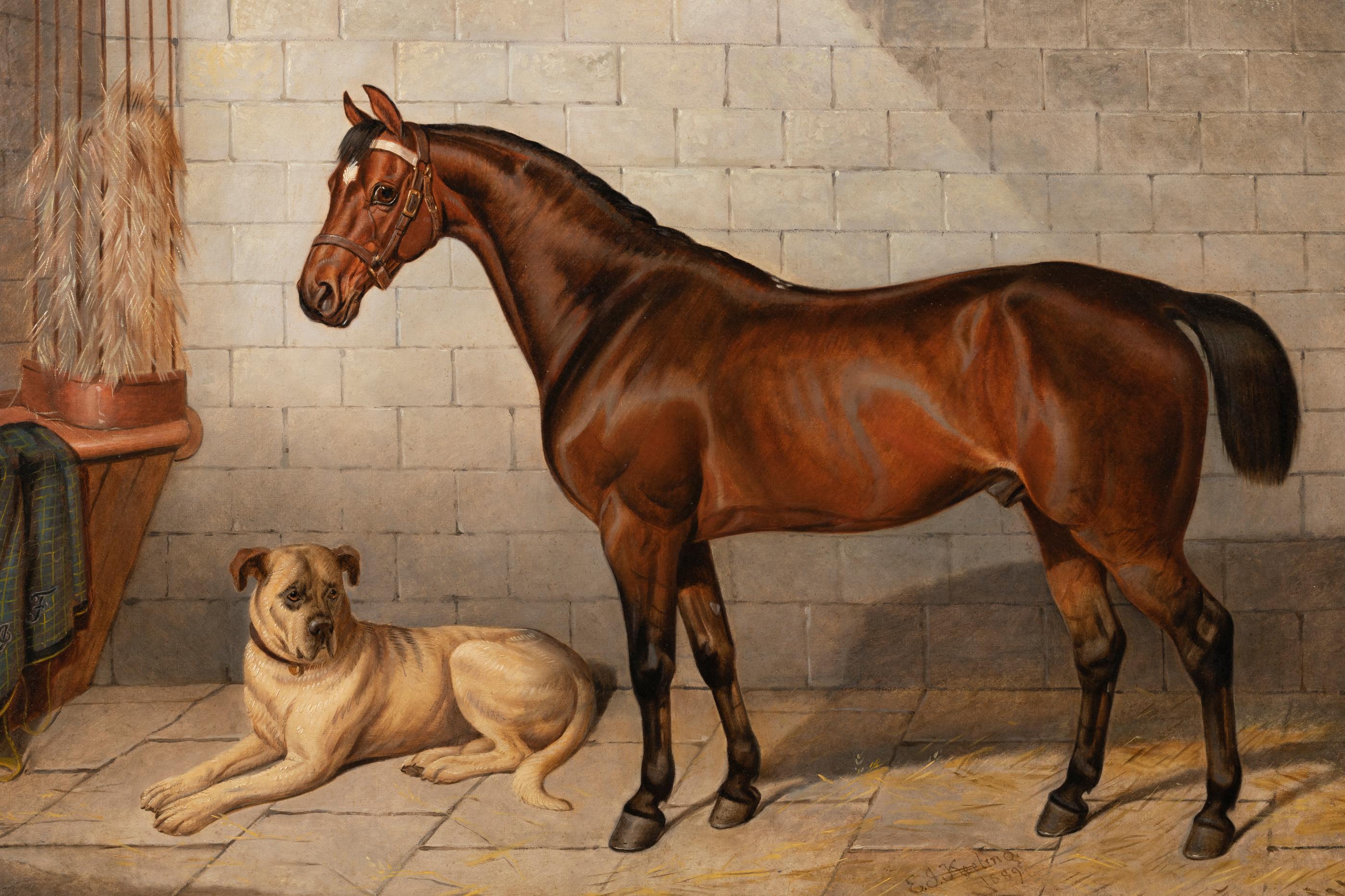Other 19th Century Painting Horse Accompanied by a Mastiff. E-J Keeling For Sale
