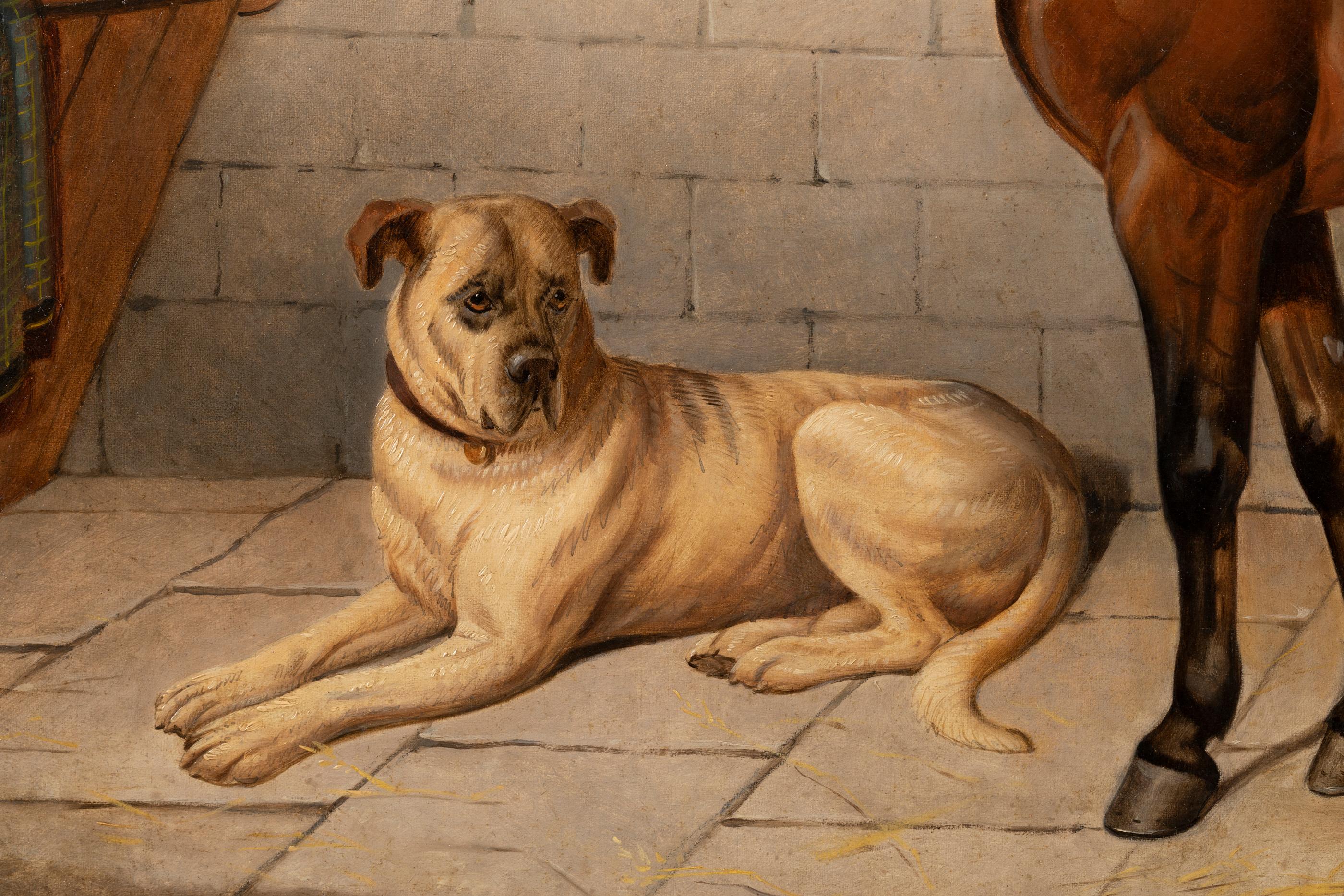 19th Century Painting Horse Accompanied by a Mastiff. E-J Keeling In Excellent Condition For Sale In Saint Ouen, FR