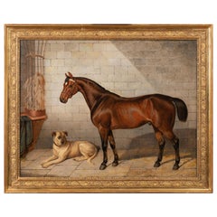 Antique 19th Century Painting Horse Accompanied by a Mastiff. E-J Keeling