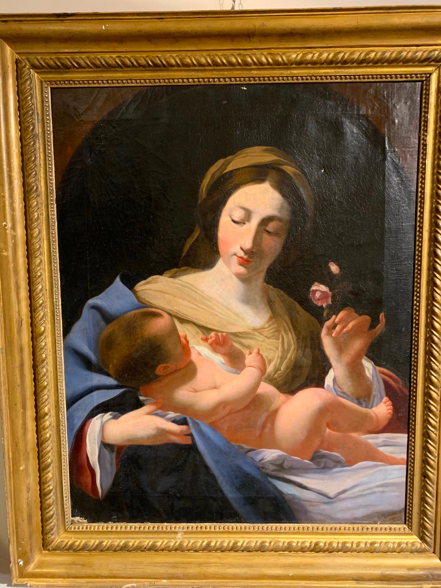 French 19th CENTURY PAINTING MADONNA AND CHILD  For Sale