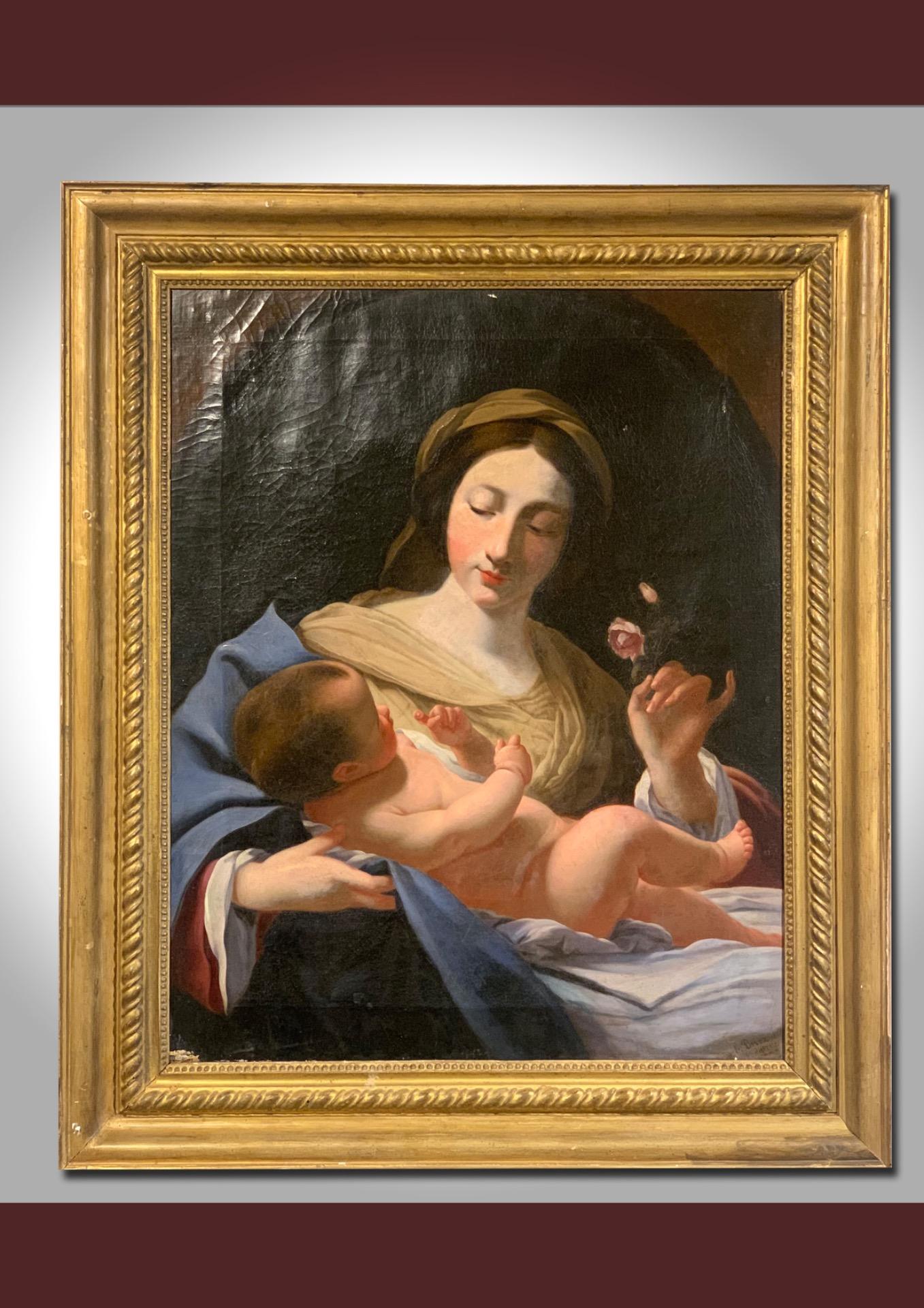 19th CENTURY PAINTING MADONNA AND CHILD  In Good Condition For Sale In Firenze, FI