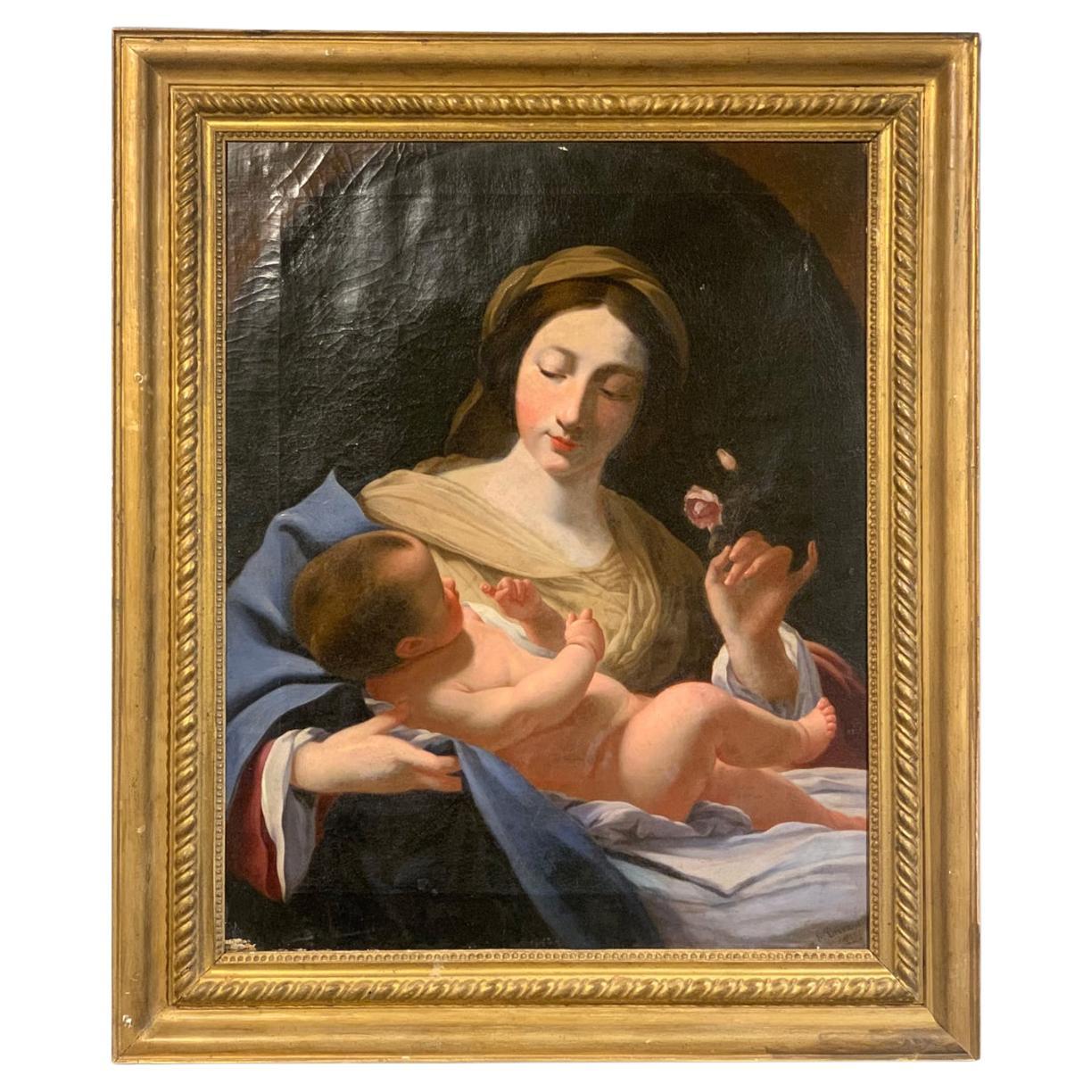 19th CENTURY PAINTING MADONNA AND CHILD 