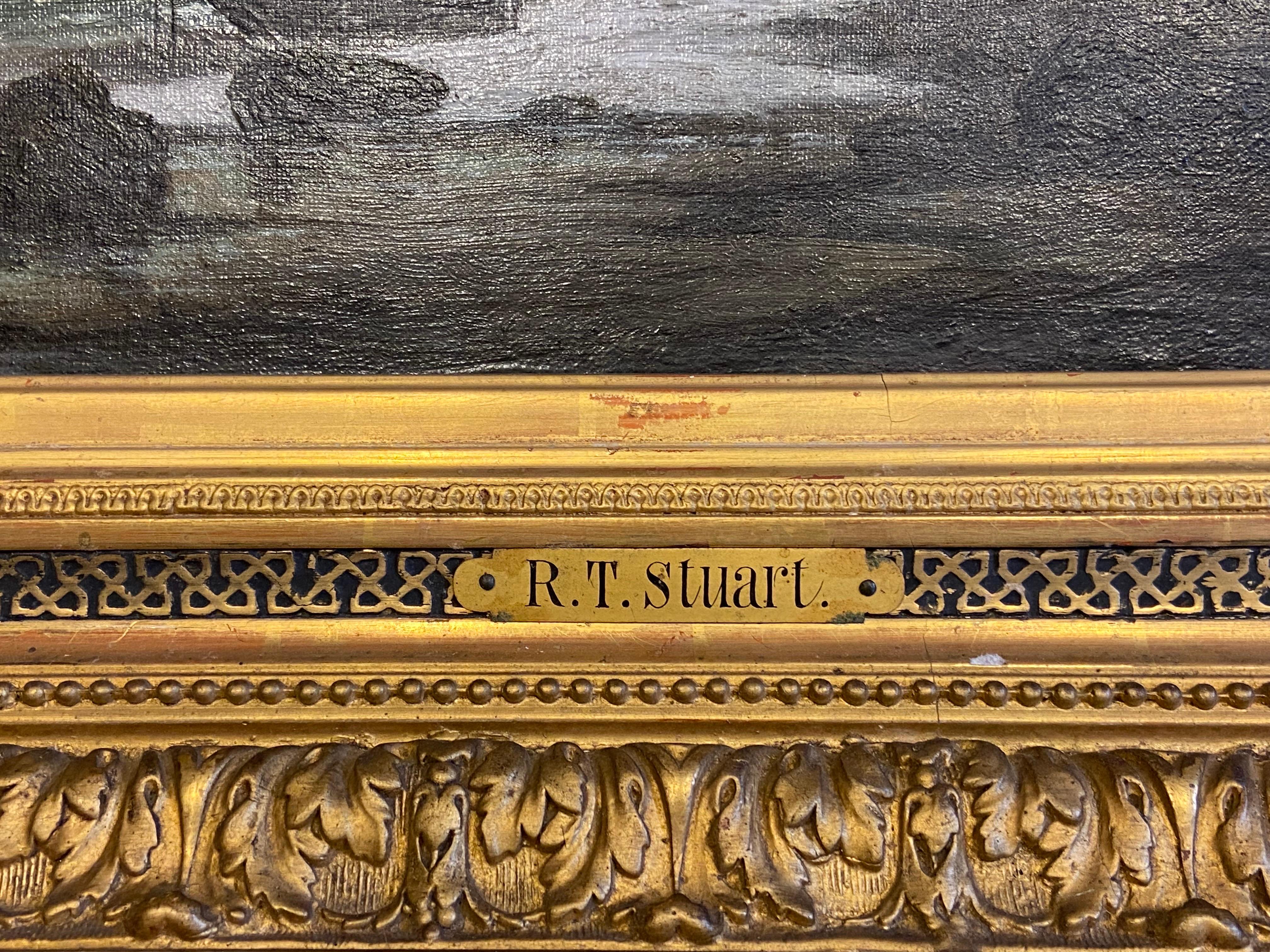 Anglais Peinture du XIXe siècle « Moonlight », huile sur toile signée par R. T. Stuart en vente