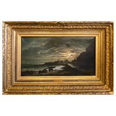 Peinture du XIXe siècle « Moonlight », huile sur toile signée par R. T. Stuart
