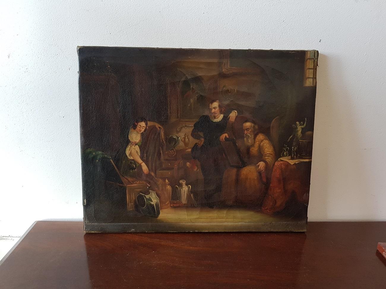 European 19th Century Painting of a Antique Dealer/Notary, Signed Francois M.J. Delporte For Sale