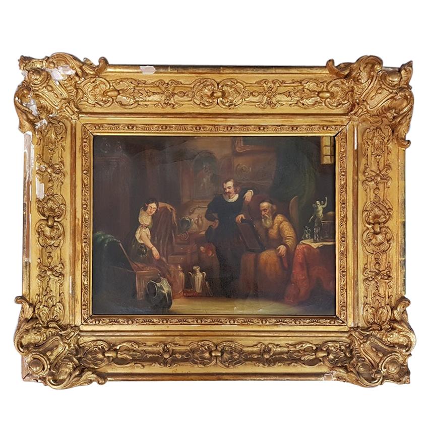 19th Century Painting of a Antique Dealer/Notary, Signed Francois M.J. Delporte For Sale