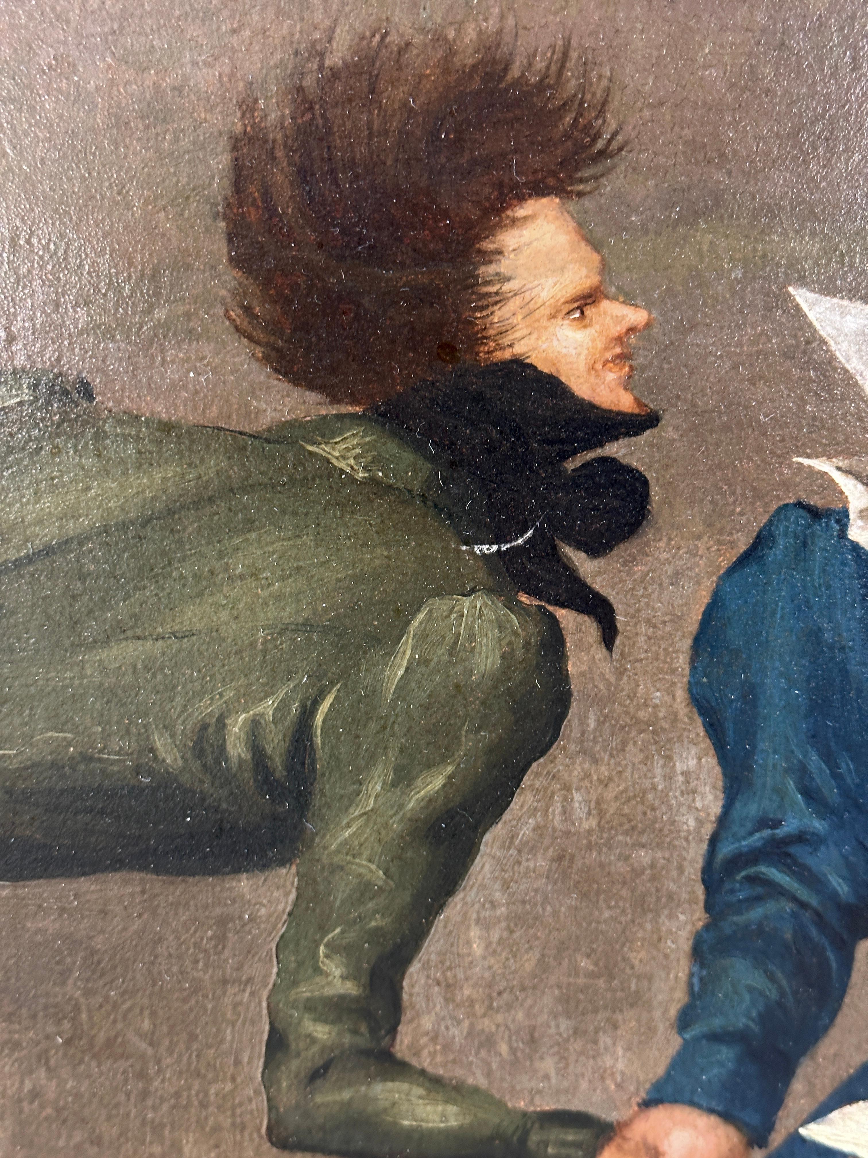 Hand-Painted 19th Century Painting Of a Pickpocket and a Gentleman For Sale