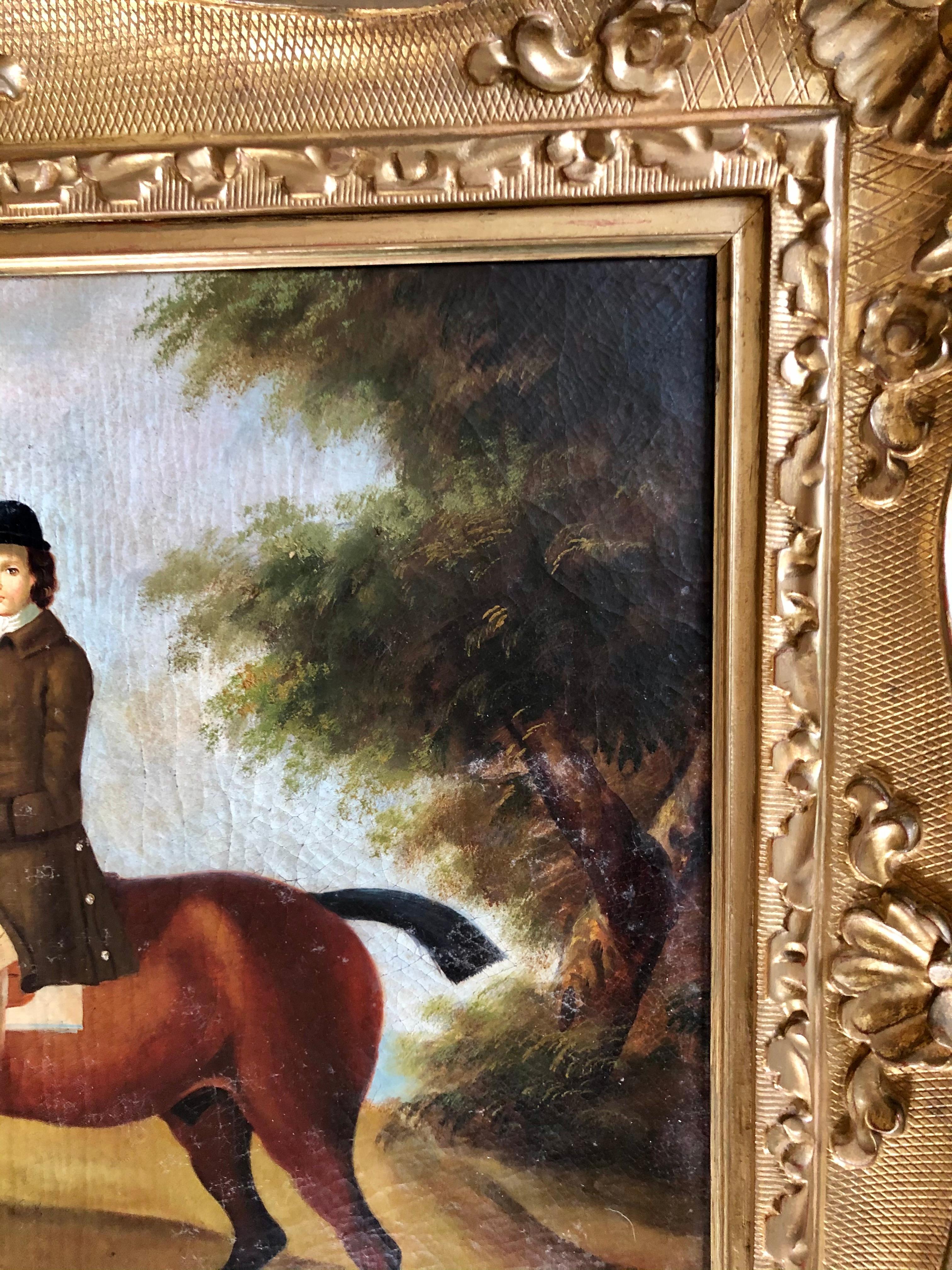American Classical 19th Century Painting of a Rider and Hound in the Countryside