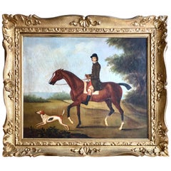 19th Century Painting of a Rider and Hound in the Countryside