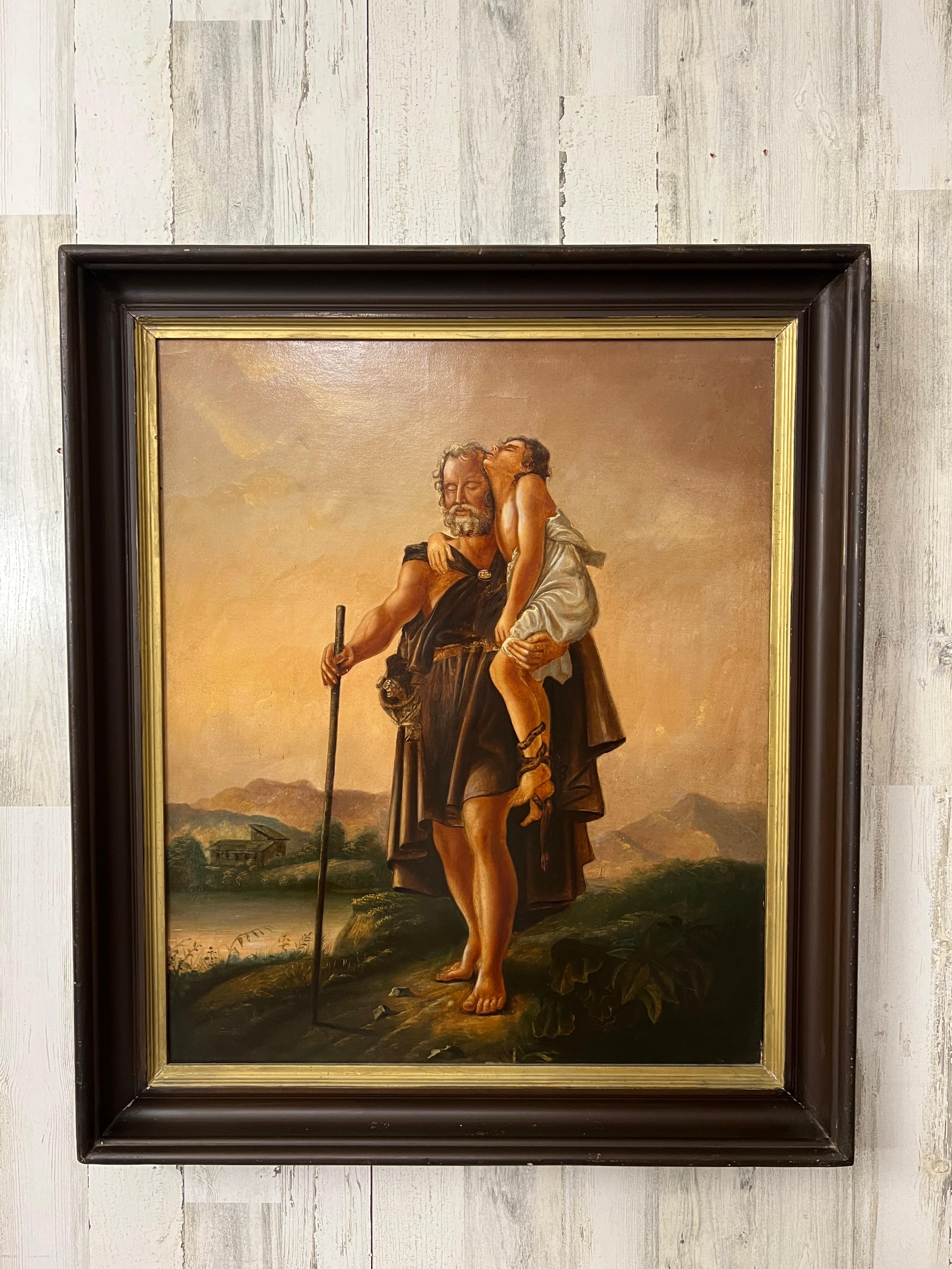 Antikes Gemälde aus dem 19. Jahrhundert: Abraham trägt Issak vom Berg Moriah
Öl auf Leinwand, siehe Bilder. Im Stil von George Caleb Bingham.