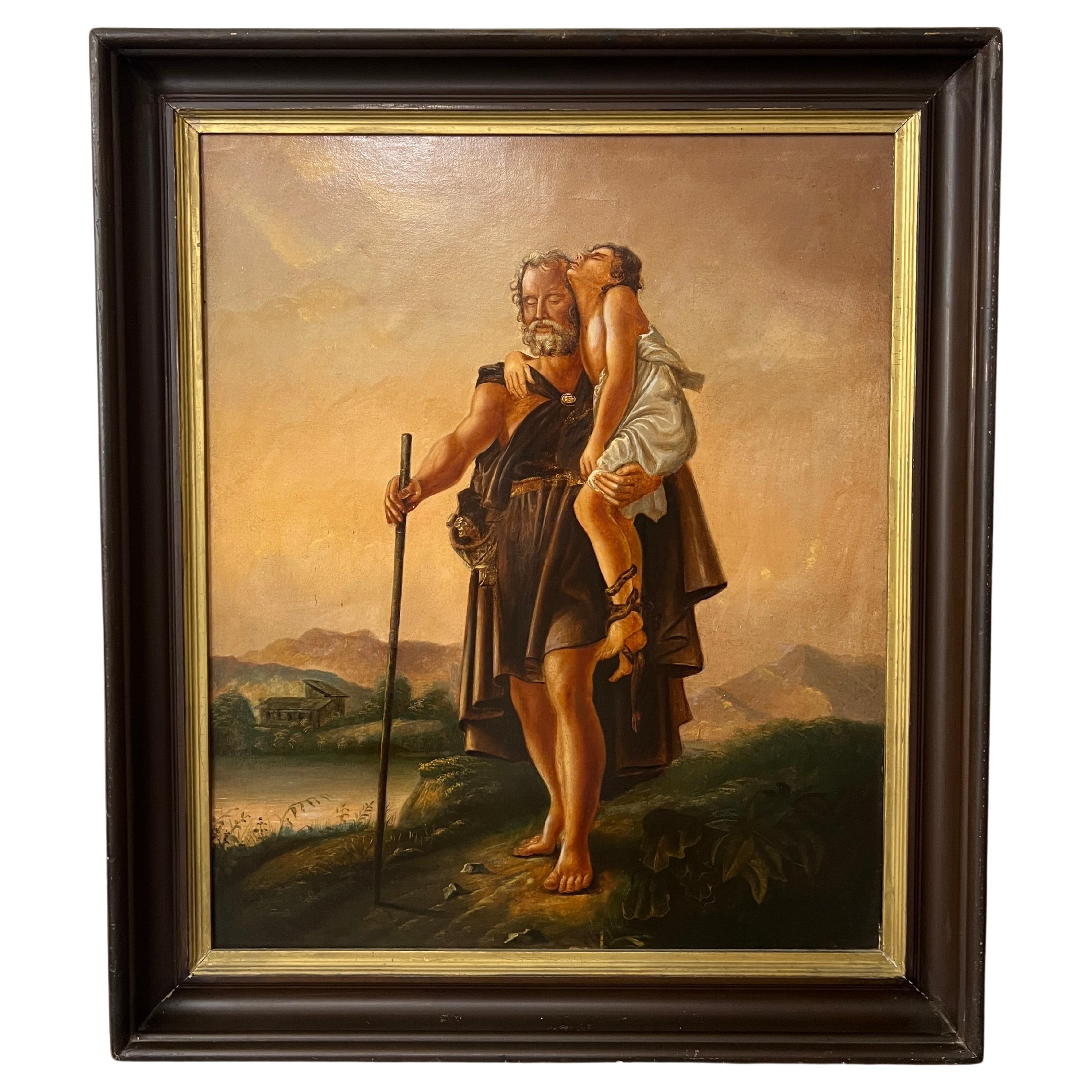 19th Century Painting of Abraham and Issac in the style of George Caleb Bingham For Sale
