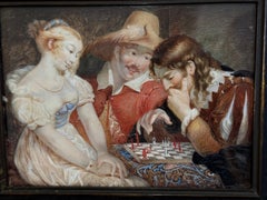 Dipinto del XIX secolo raffigurante "L'avvicinamento allo scacco matto".