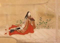 19th Century Painting of Aristocratic Japanese figures from "The Tale of Genji"