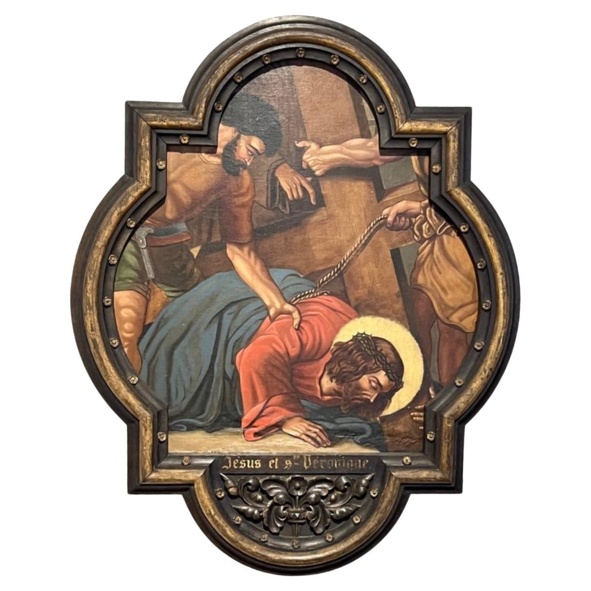 19th-century painting of Jesus Christ on the Via Crucis Way of the Cross For Sale