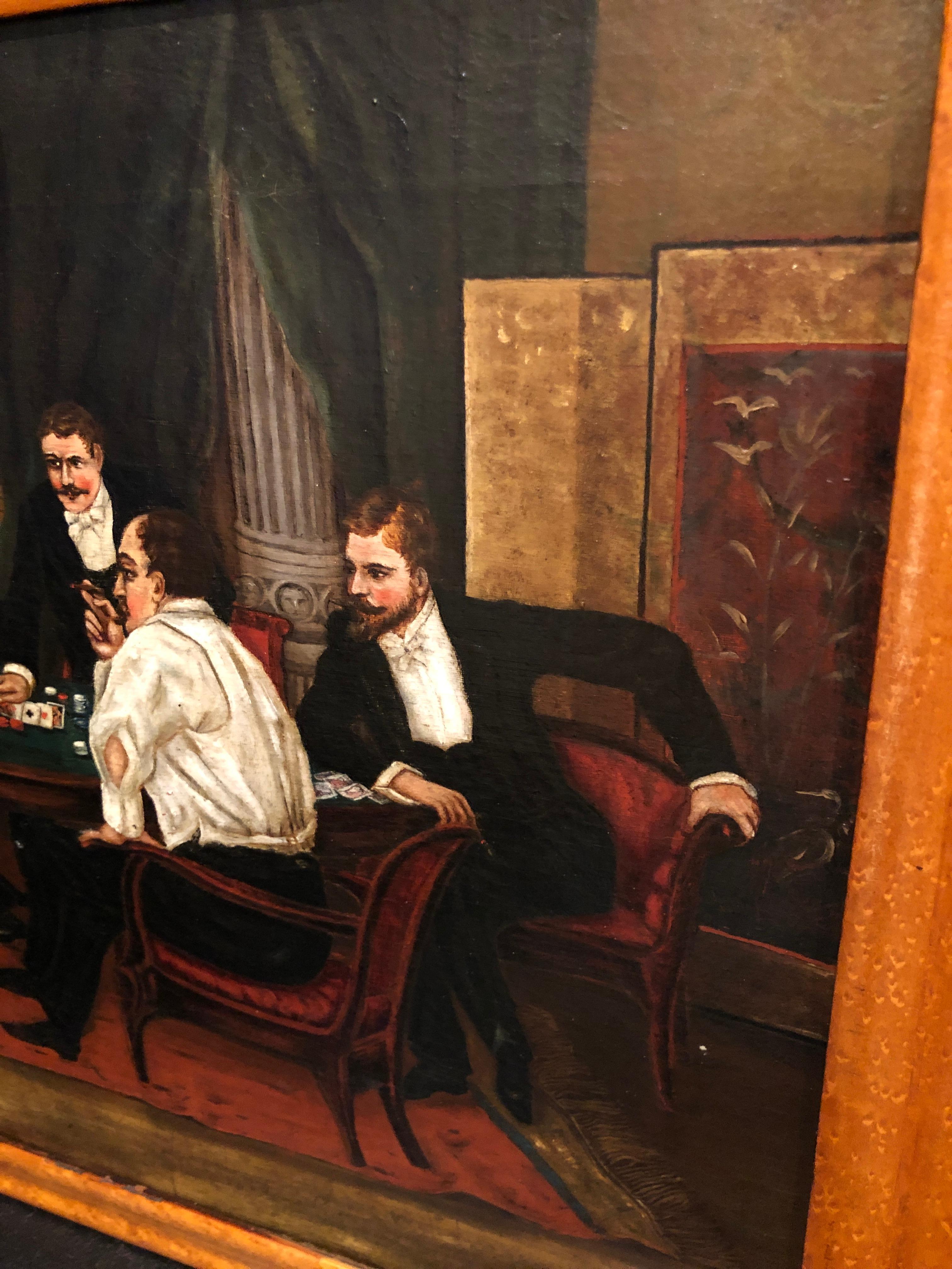 Canvas 19th Century Painting of Men Gambling