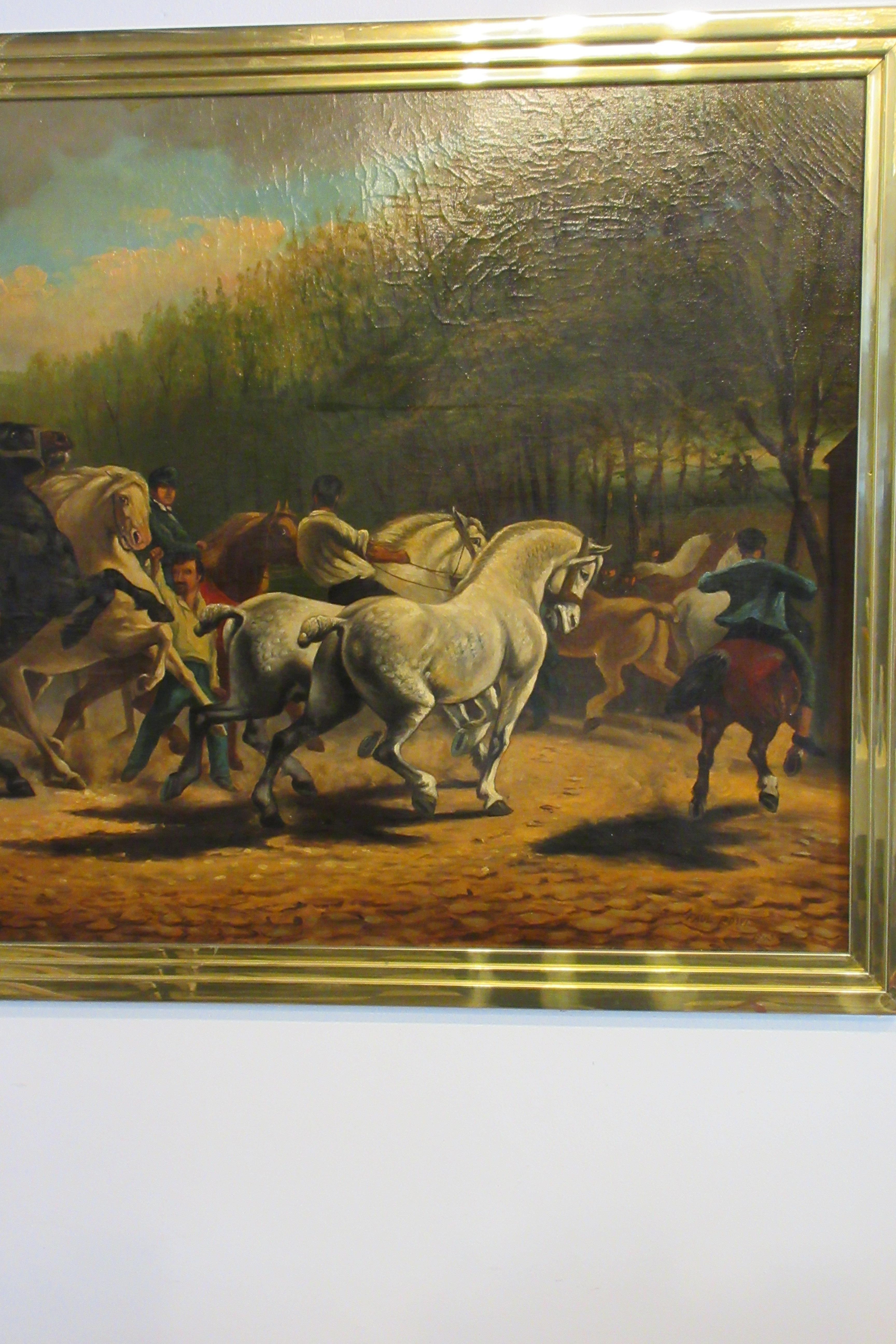 19th century oil painting of men on horses by Paul 
owis dated 1893. From a NYC penthouse apartment.