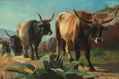 19th Century Painting of Oxen in Italy by Danish Painter Adolf Mackeprang