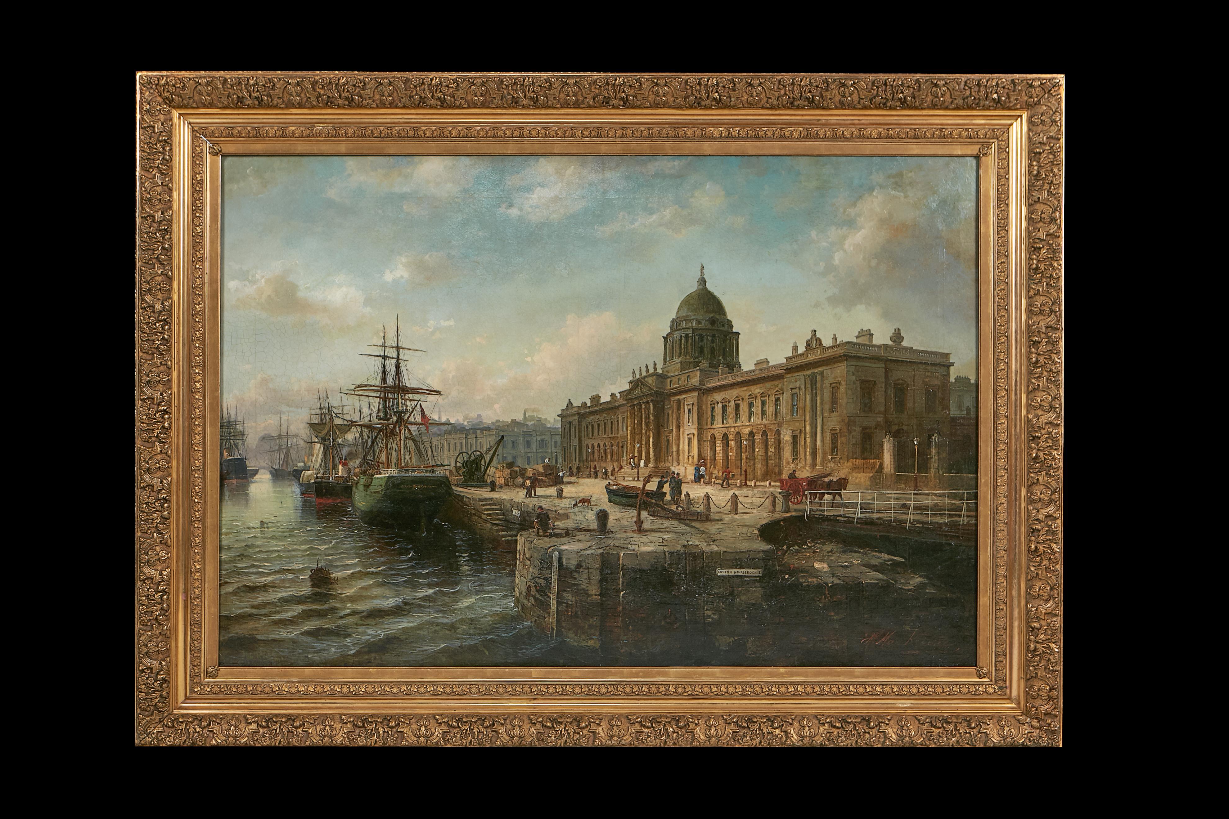 Victorian 19th Century Painting Of The Customs House, Dublin, Ireland by Max Krause