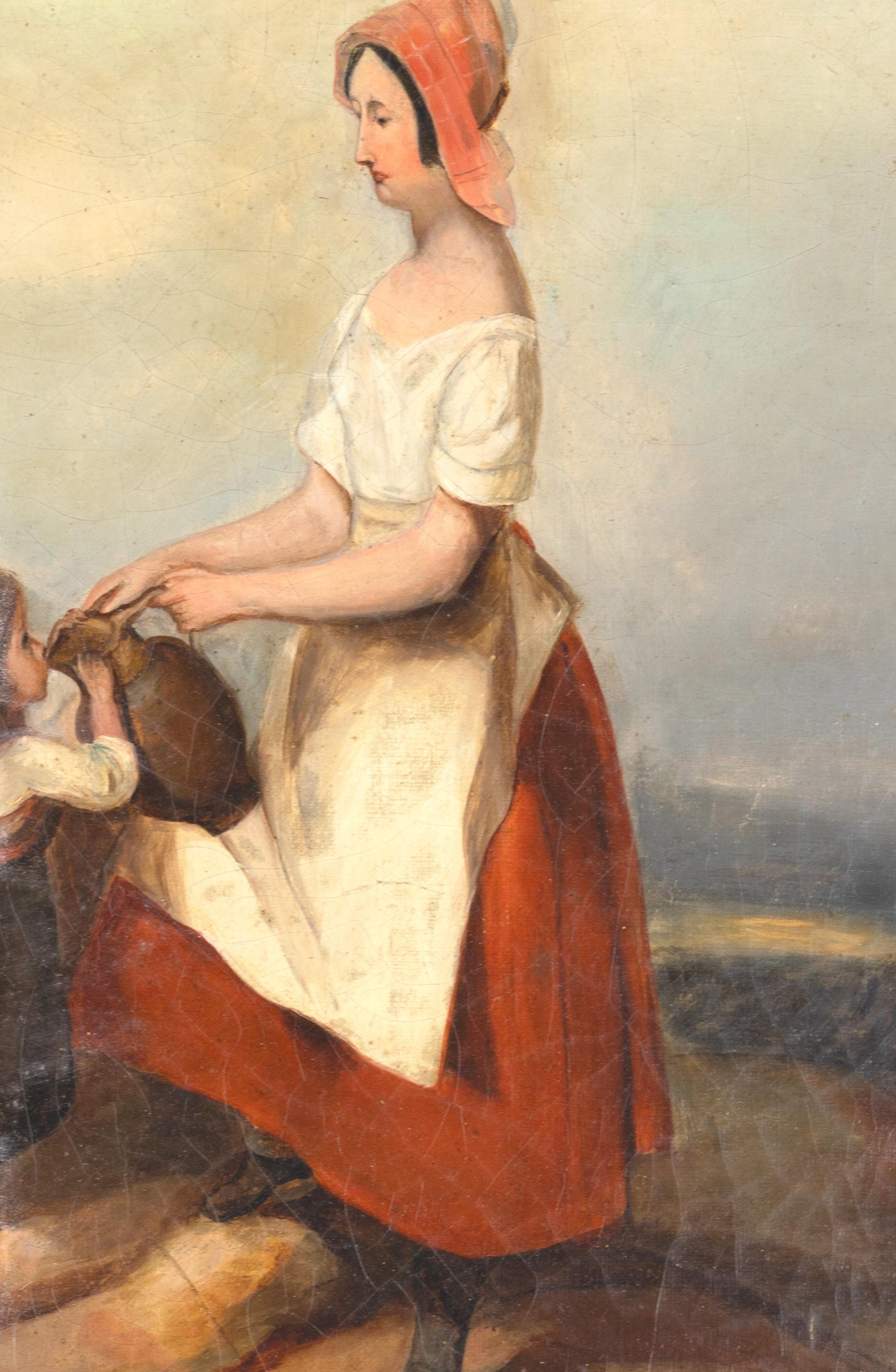 Français Peinture du 19e siècle, Femme et enfant par E . Picart en vente