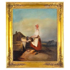 19th Century Painting, Woman And Child By E . Picart
