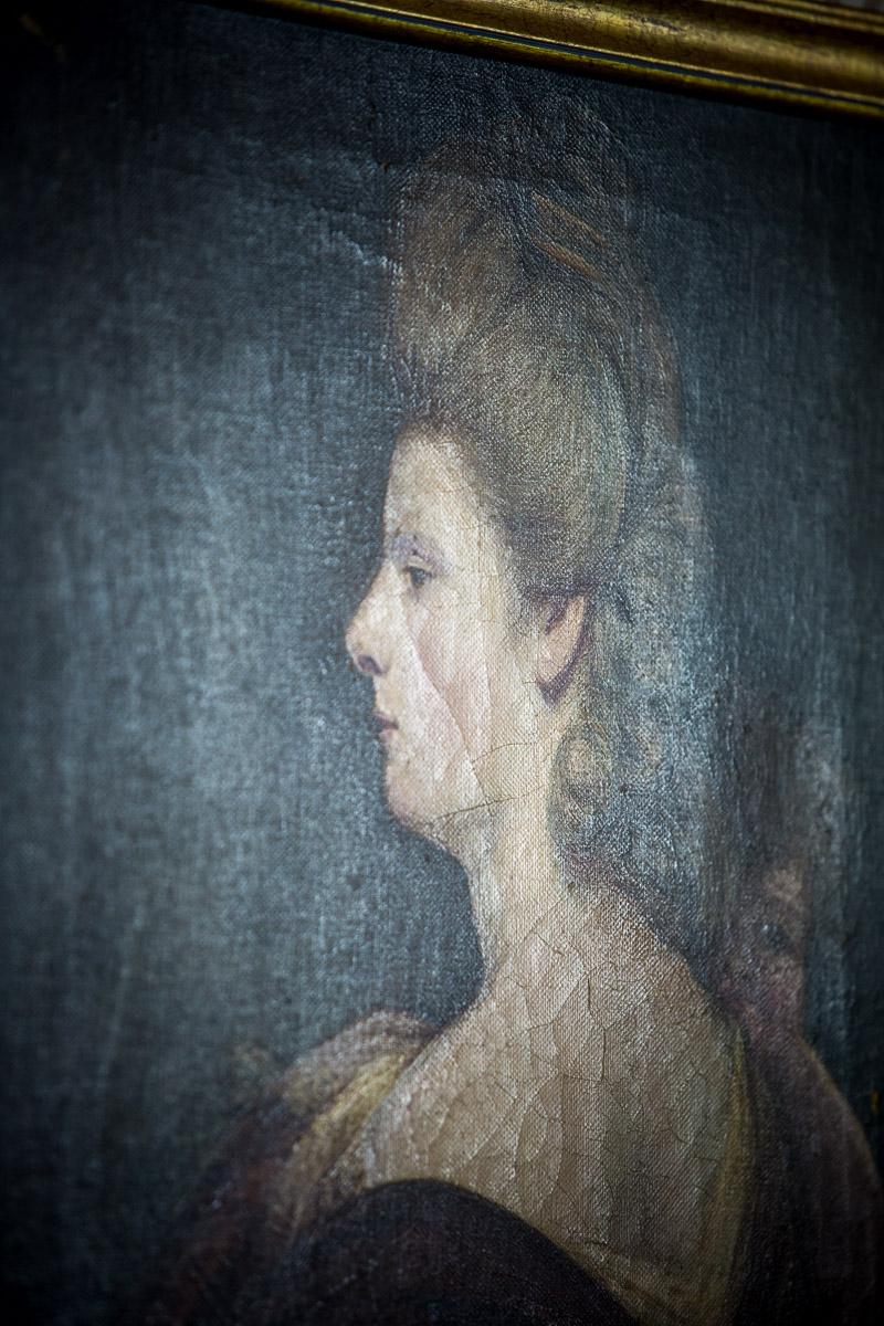Gemälde des 19. Jahrhunderts, Öl auf Leinwand, ein Porträt einer Frau im Angebot 7