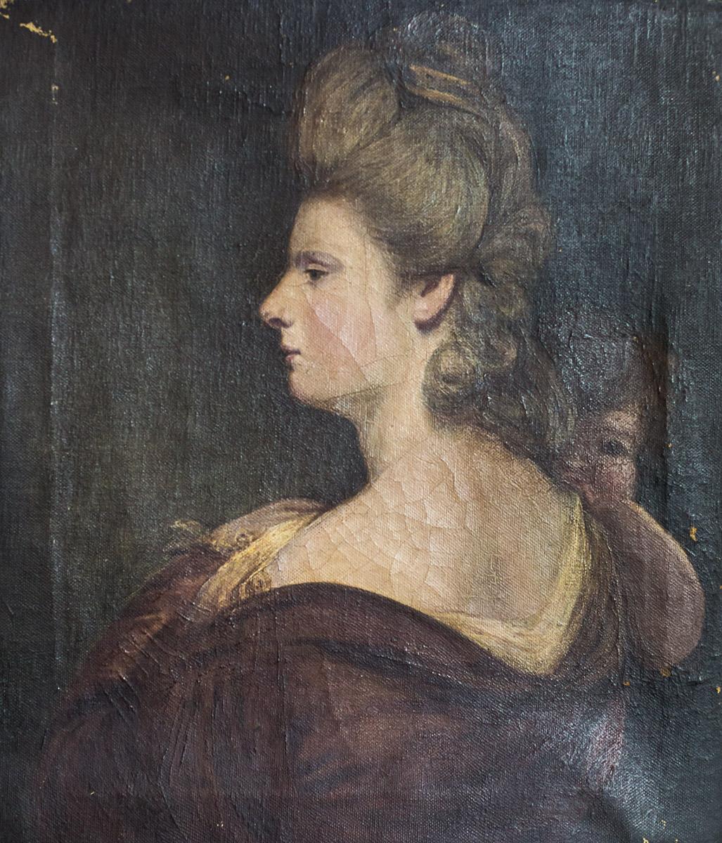 Hand-Painted 19th Century Painting, Oil on Canvas, A Portrait of a Woman For Sale