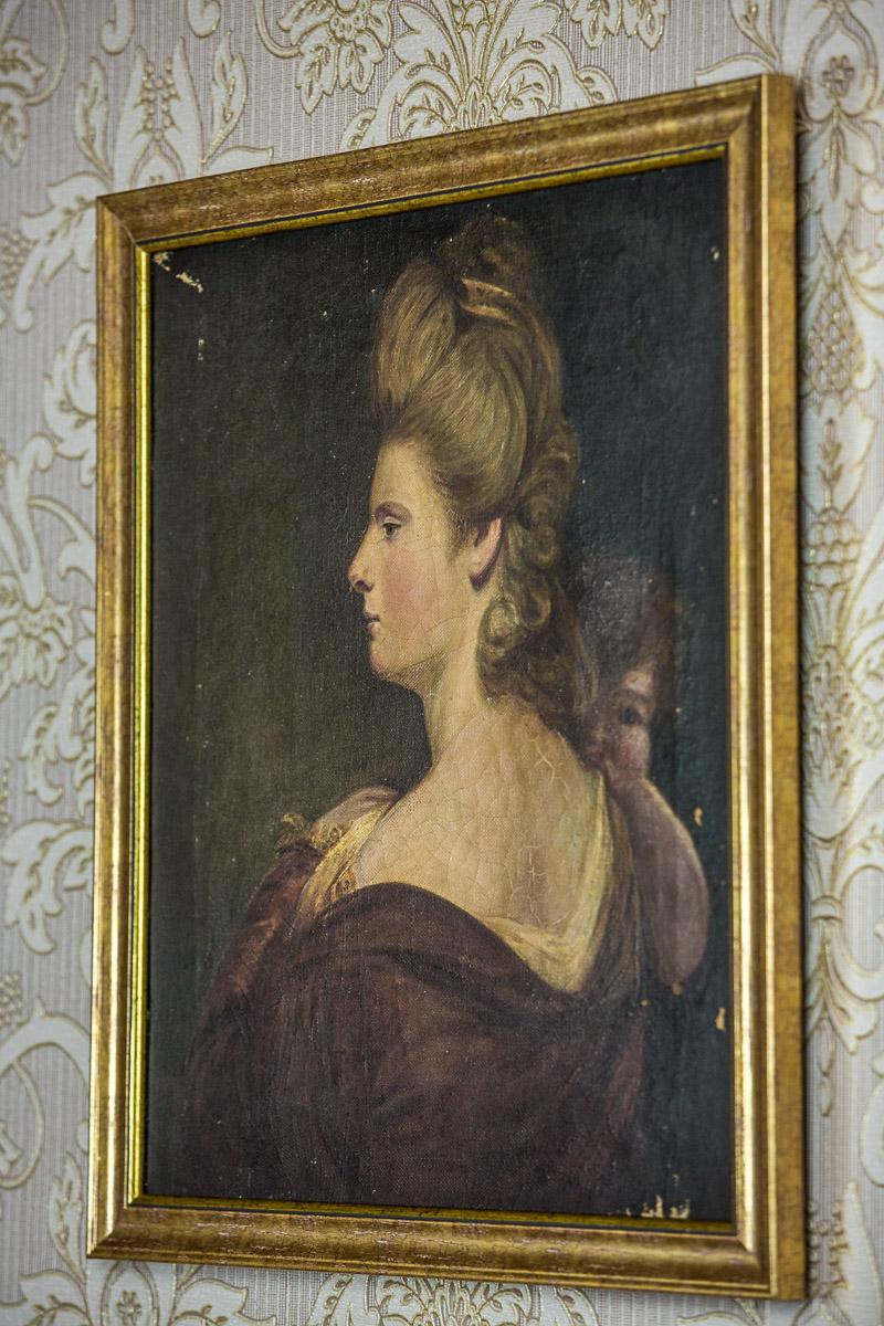 Gemälde des 19. Jahrhunderts, Öl auf Leinwand, ein Porträt einer Frau im Angebot 3